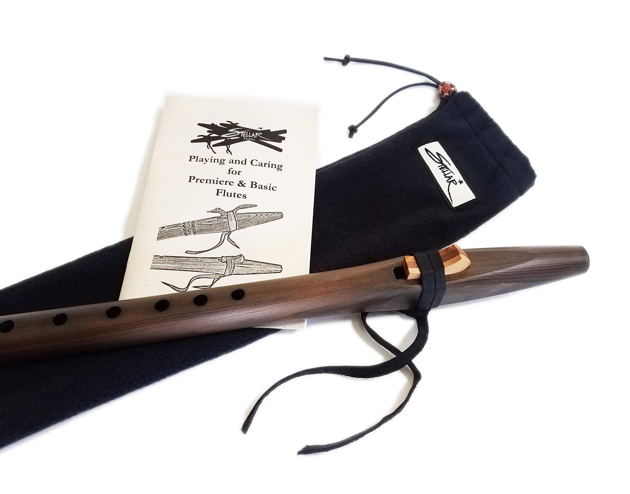 Iron Stained Cedar Intermediate Native American Style F Sharp Flute Package with Book and Flute Bag by Stellar Flutes