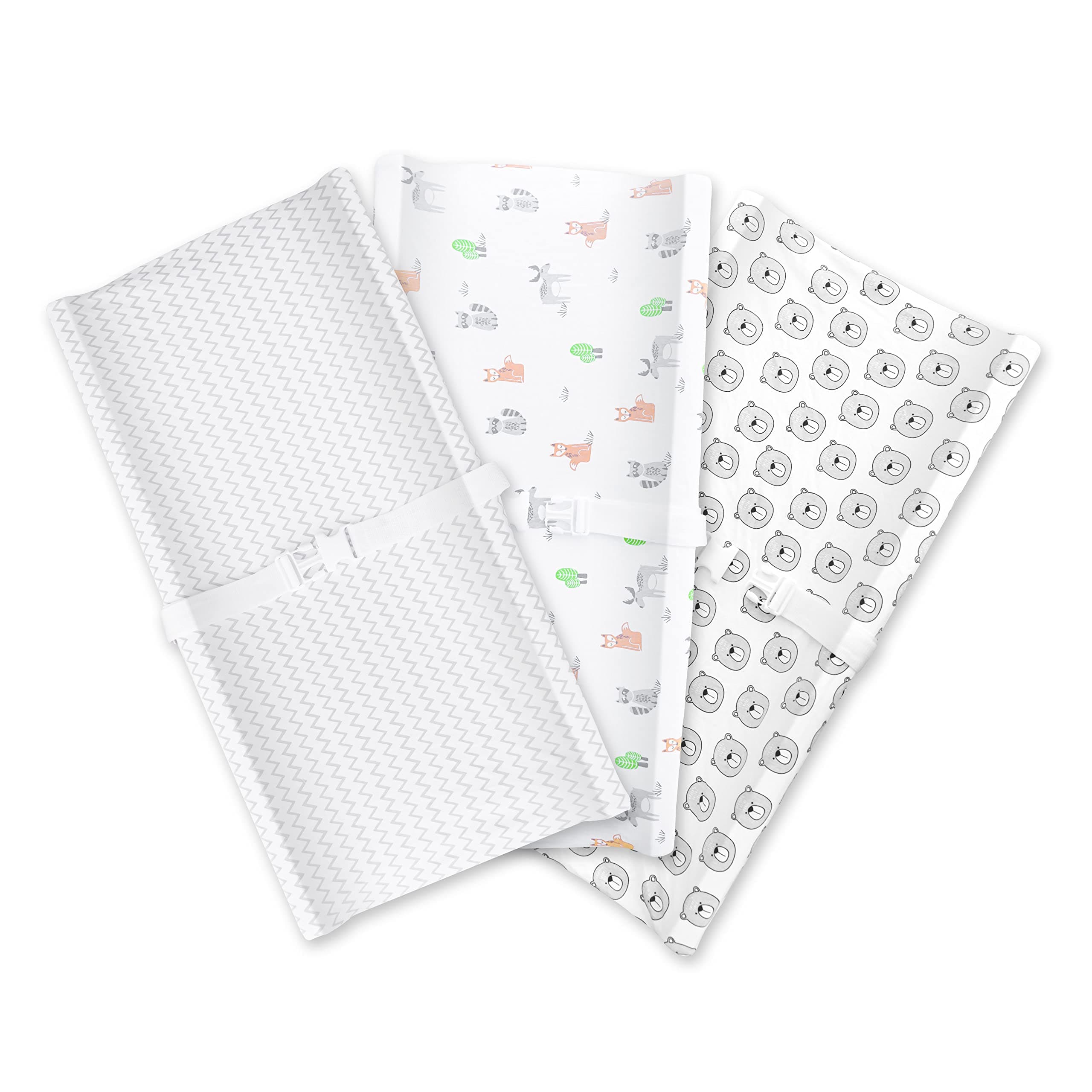 Changing pad sheets 3 in 1 PACK-Organic cotton-Elastic for snug fit design-Fits all standard sizes changing mats -80 x 40 cm-Multi Color