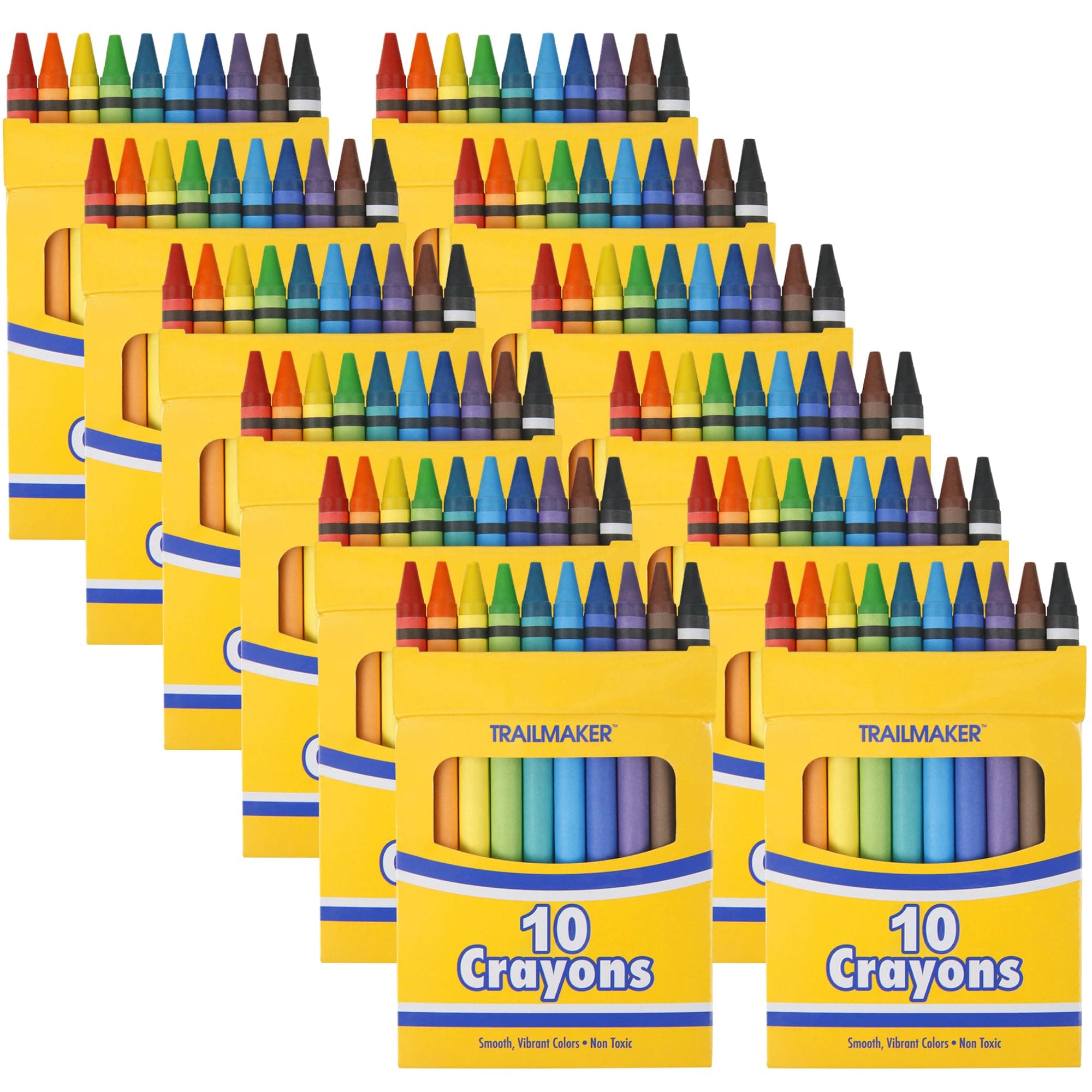 Trail maker (12 Pack) Bright Wax Coloring Crayons in Bulk, Wholesale Packaging - 10 Per Box, 120 Crayons total