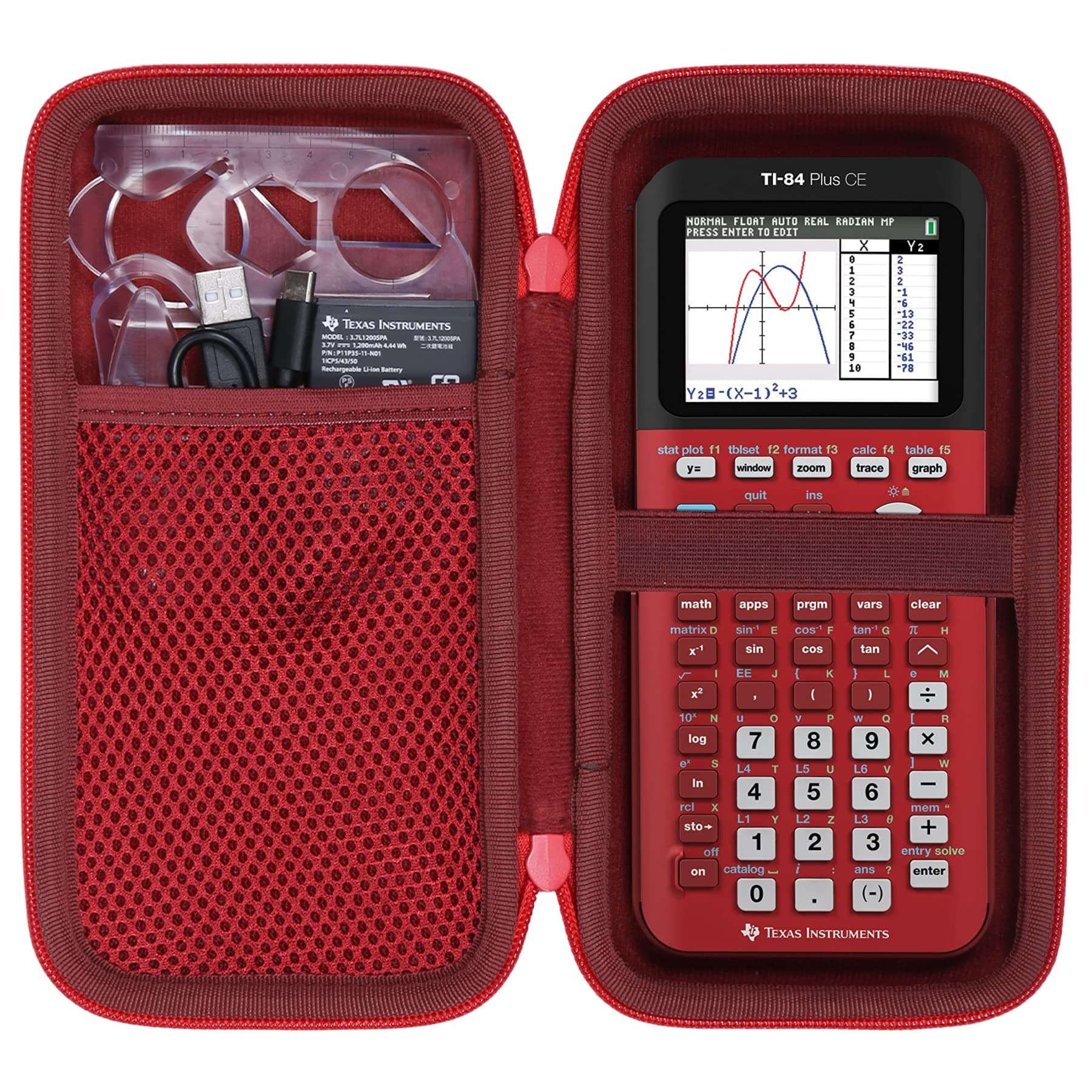 co2CREA Carrying Case for Texas Instruments TI-84 Plus CE Python Enhanced/TI-84/TI-Nspire CX II CAS/TI-Nspire CX II/TI-83 Plus/TI-89 Titanium/TI-85/TI-86 Color Graphing Calculator, Radical Red Case