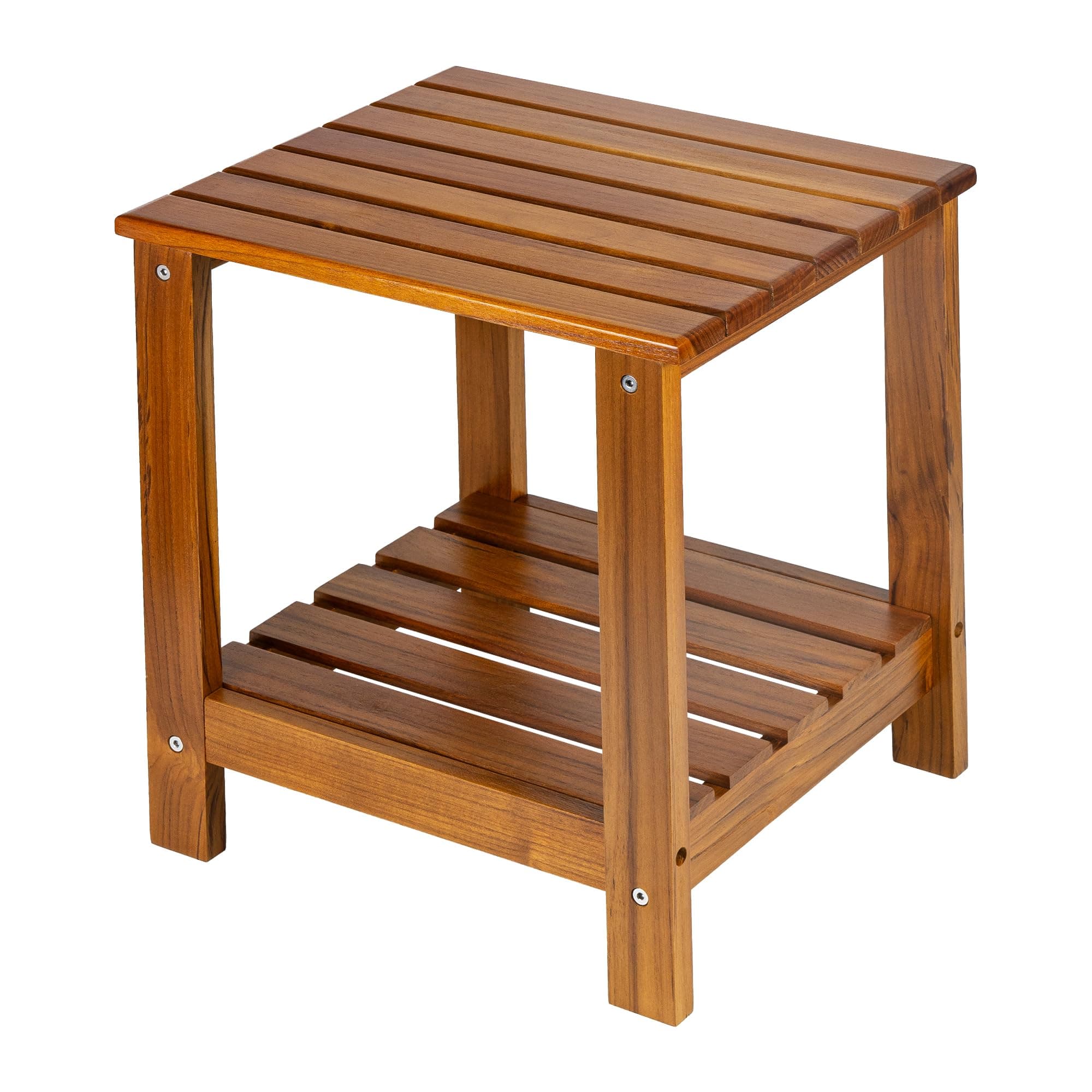 Utoplike Teak Side Table Outdoor, Patio End Table Double Layer, Wooden Coffee Accent Tables for Backyard, Garden, Bed, Living Room, Couch, Bathroom Storage(2-Tier)