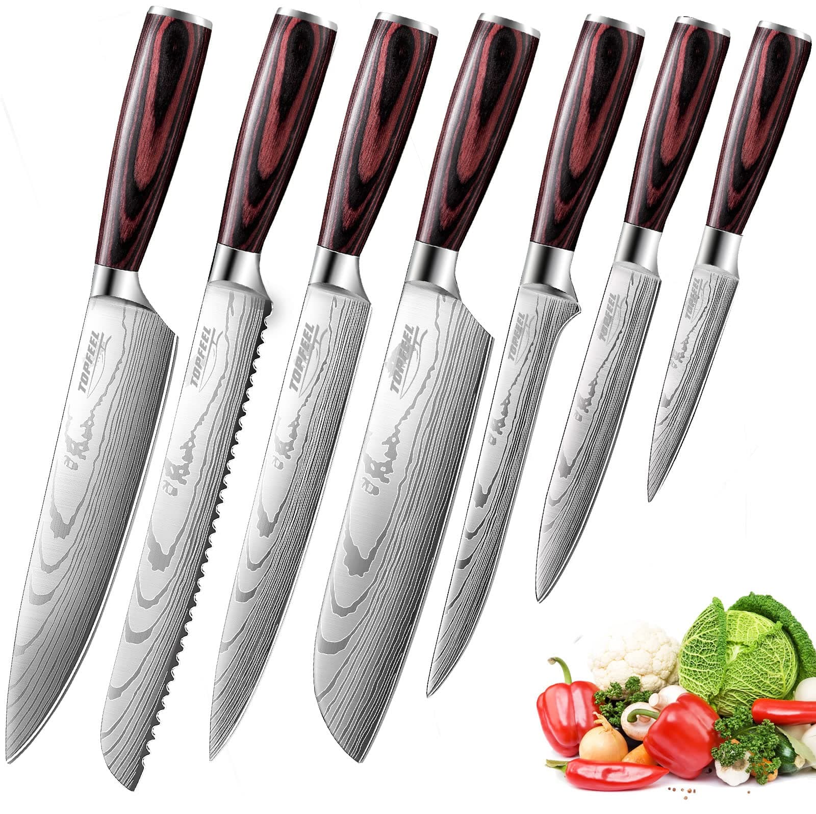 Professional Kitchen Chef Knife Set 7 PCS, 3.5-8 Inch Set Kitchen Knives with Sheath High Carbon Stainless Steel Ultra Sharp Japanese Knives Set for Kitchen with Ergonomic Wood Handle and Gift Box