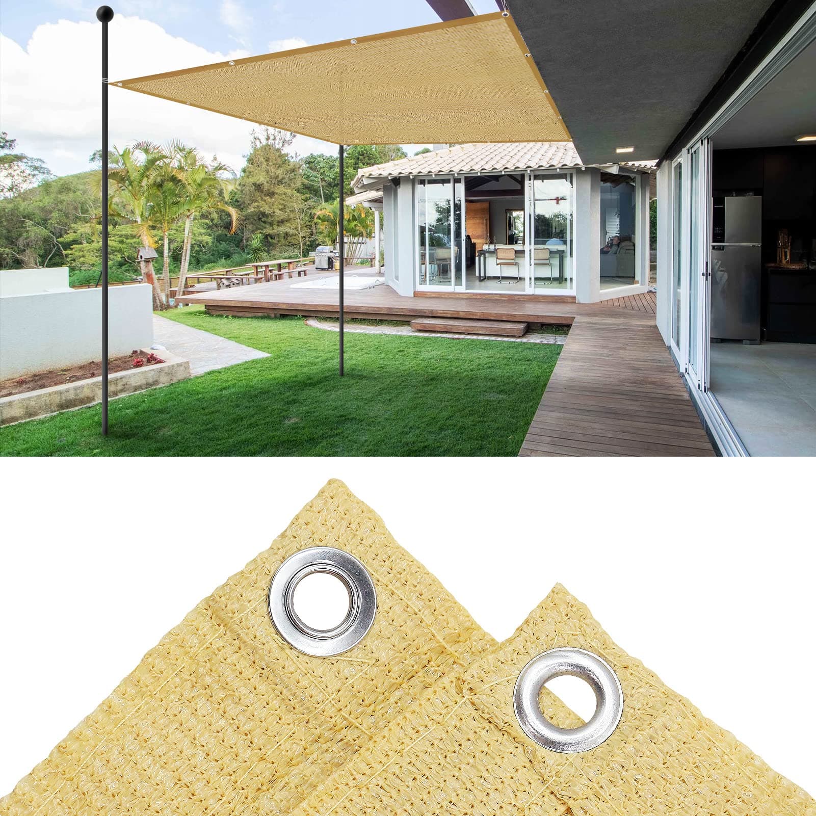 ZKI Sun Shade Sail Rectangle Waterproof Durable Shade Sails Canopy with 4 Ropes UV Block Weather Resistant Sunshades for Outdoor Garden Balcony Patio Yard Backyard (10'X10', Beige)