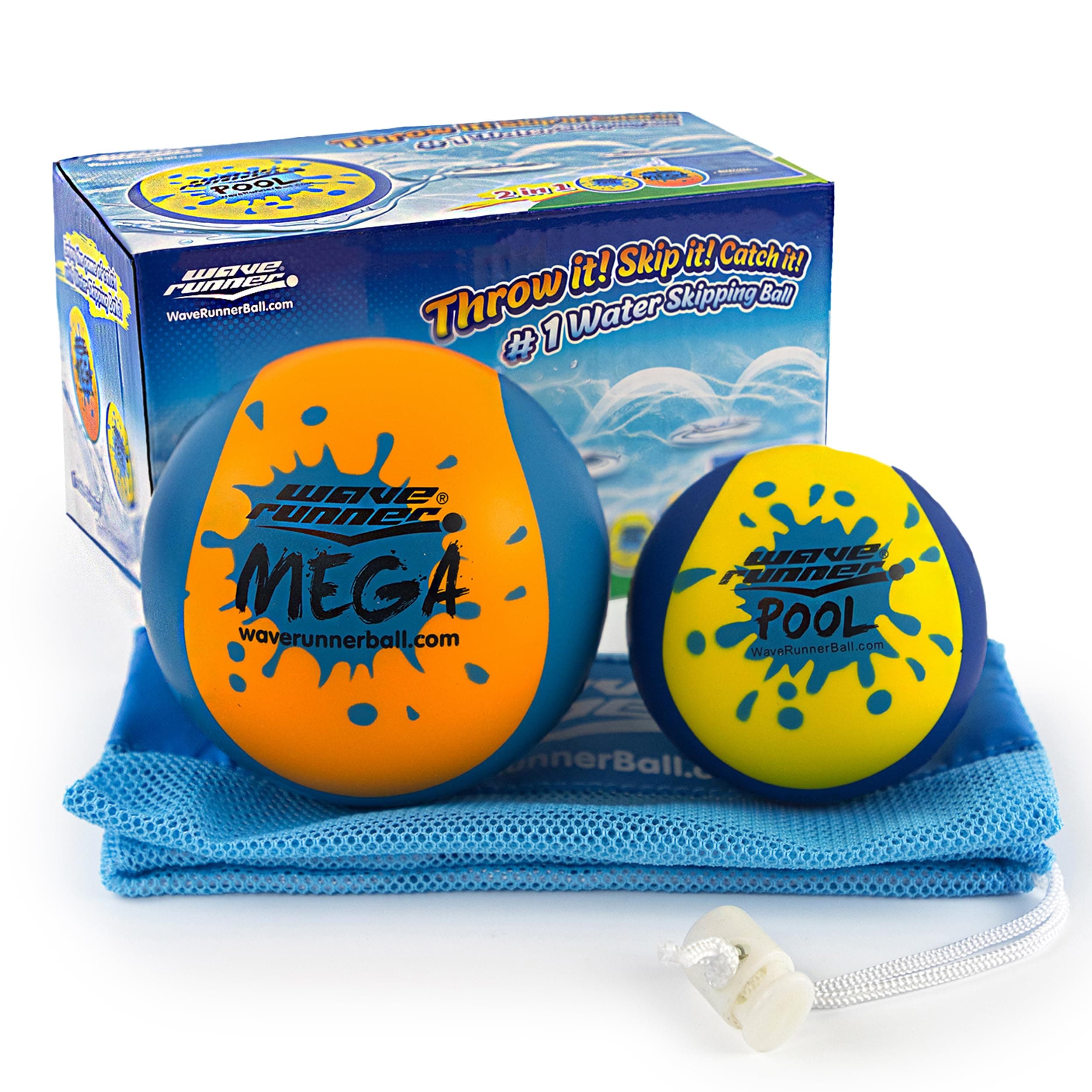 Wave Runner Soft Foam Water Skipping Ball 3Pack Bundle Speed Duo Set Includes Two Water Bouncing Grip Balls and One Water Skipping Disc with Mesh Bag Great Summer Toy Beach Swimming Pool River Lake…