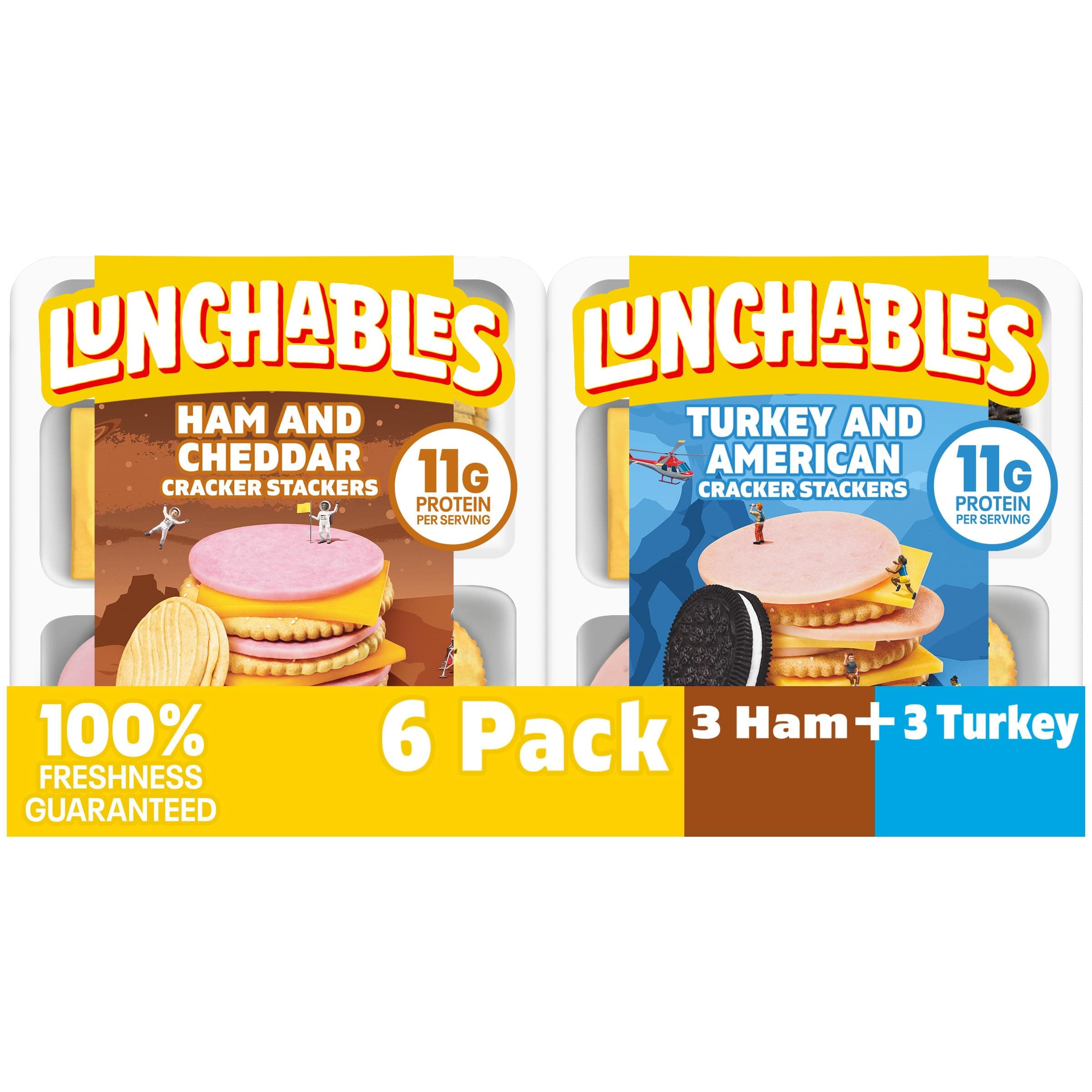 Lunchables Ham and Cheddar and Turkey and American Cracker Stackers Variety Pack, 6 ct Pack