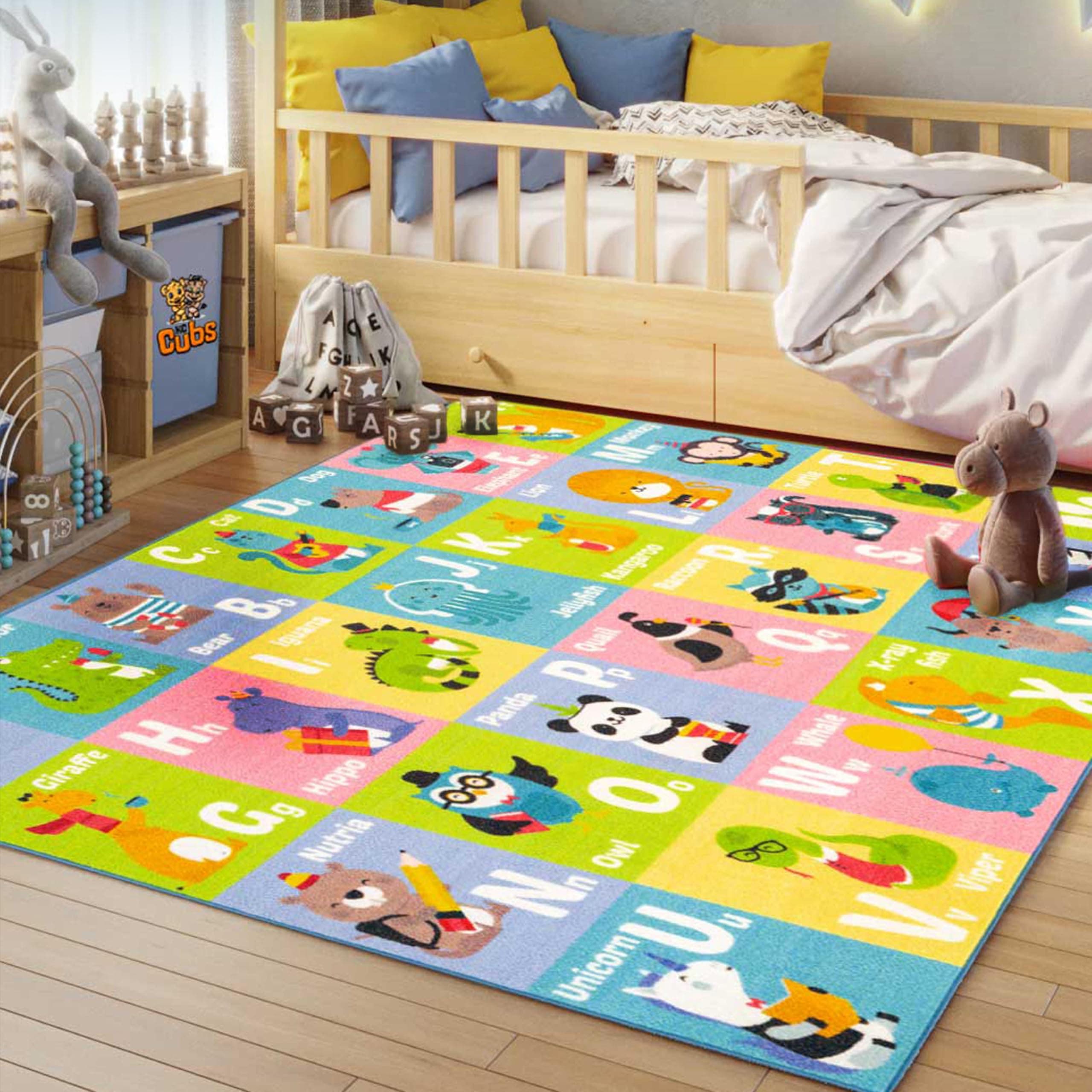 KC Cubs 3x5 ABC Alphabet Animal Rug – Educational Non-Slip Play Mat for Kids, Toddlers, Nursery, Classroom, Playroom, Baby, Daycare, Boy & Girl Carpet