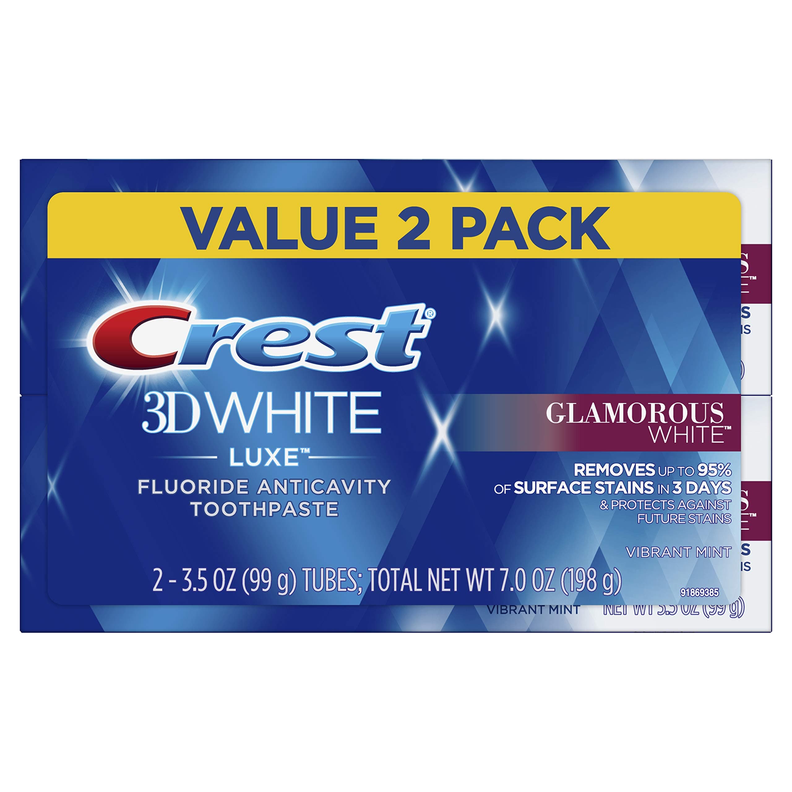 Twin Pack 3D White Luxe Glamorous White Toothpaste, 3.5 Ounce