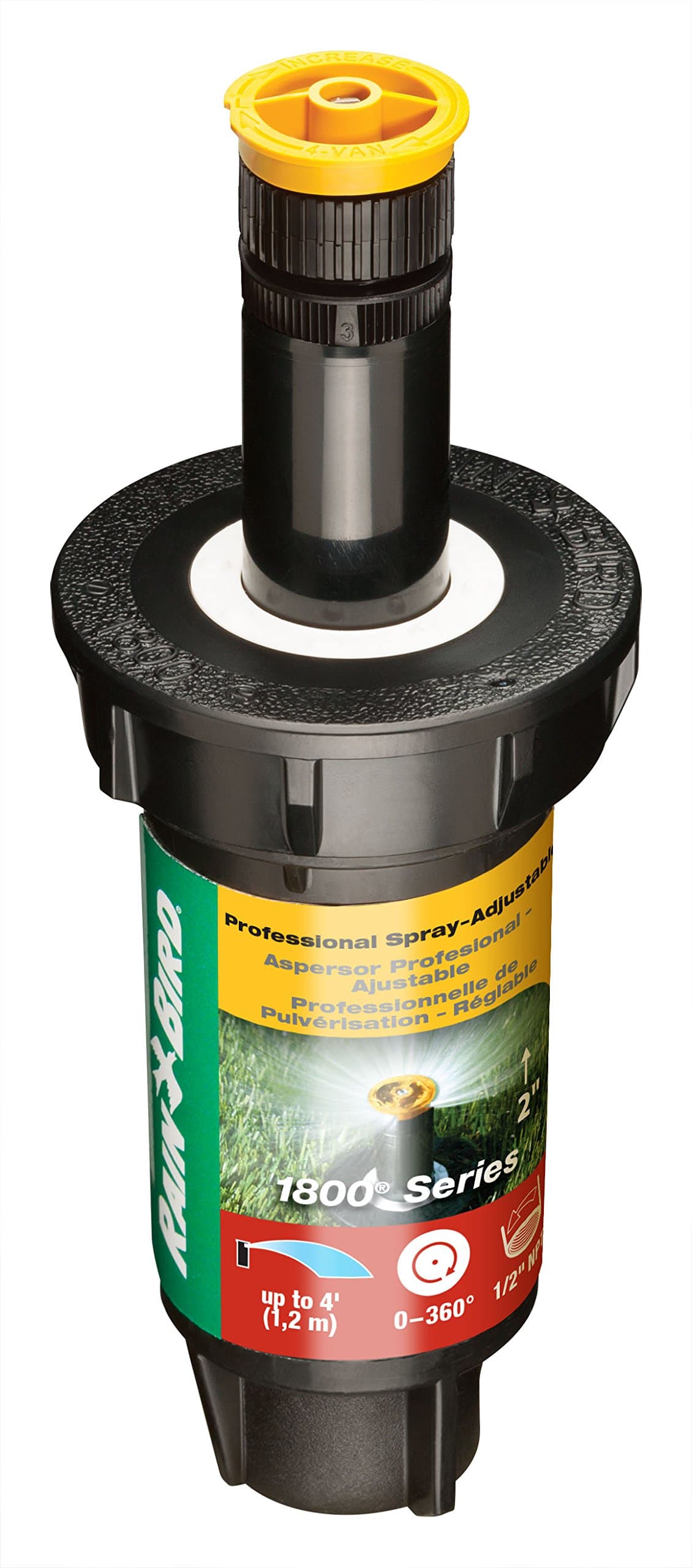 Rain Bird 1802AP4 Professional Pop-Up Sprinkler, Adjustable 0-360° Pattern, 3' - 4' Spray Distance, 2" Pop-up Height