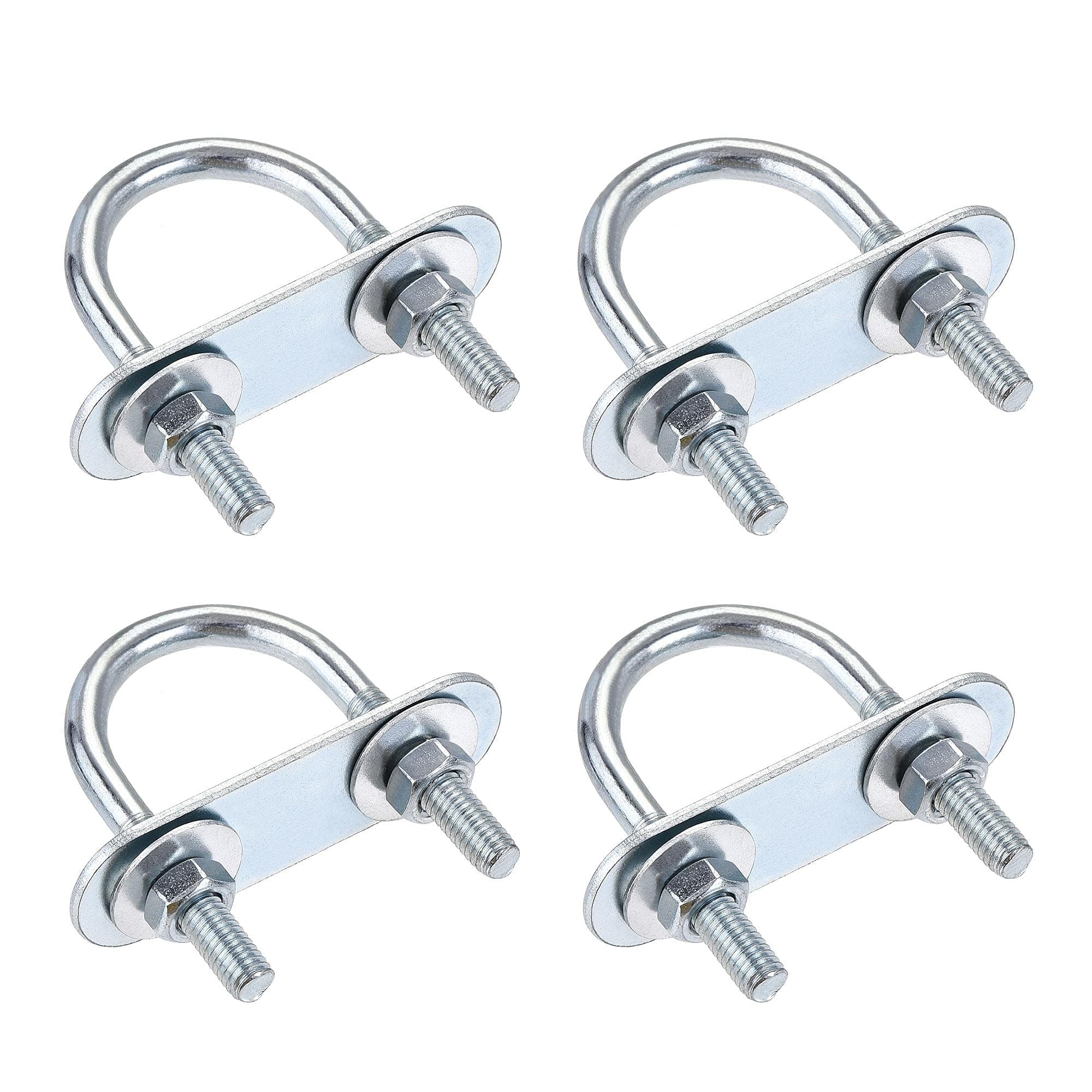 sourcing map Round U-Bolts 4 Sets 1.06"(27mm) Inner Width 53mm Length Steel M6 with Nut, Plate, Washer