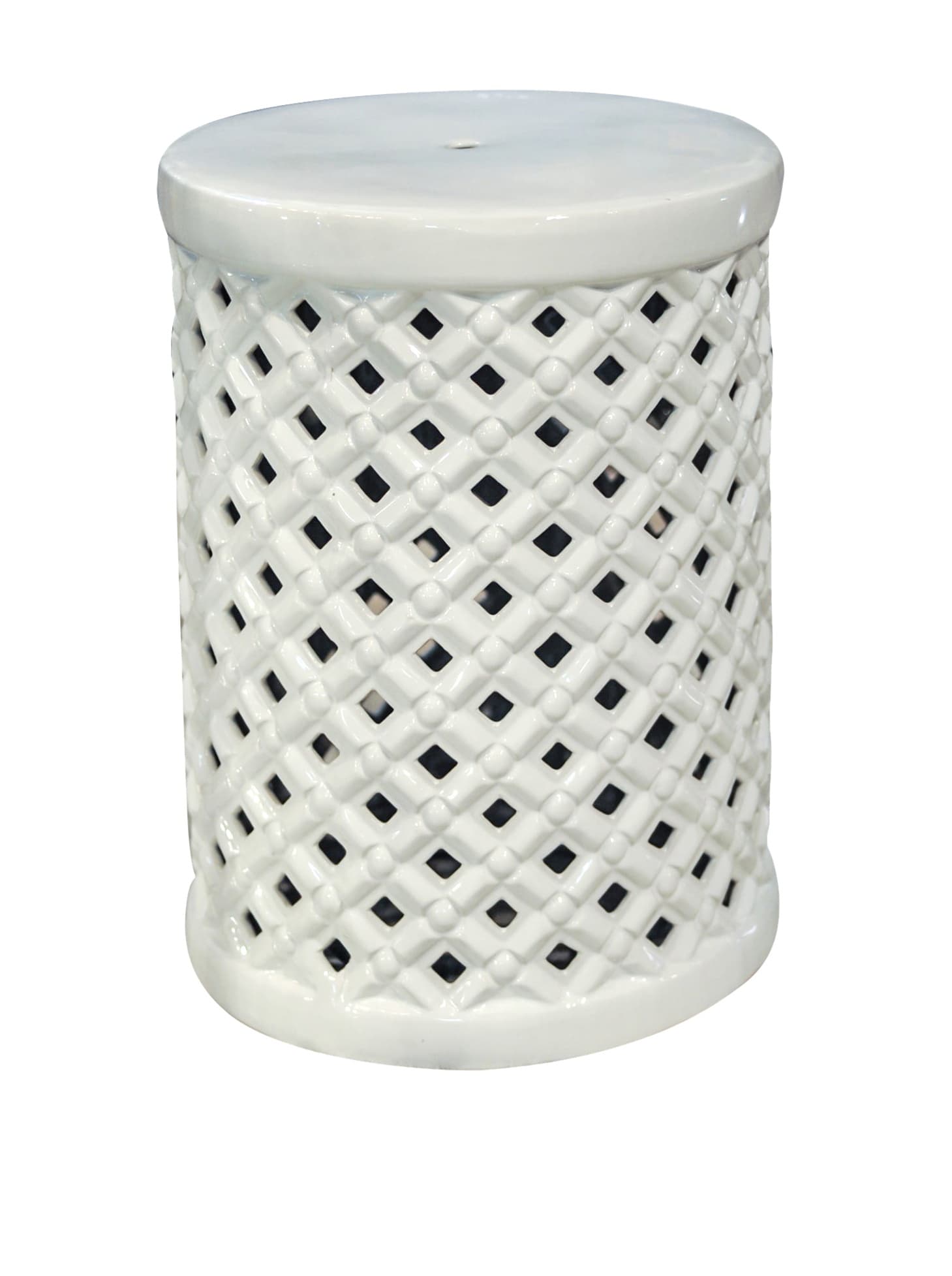 Basket Weave Ceramic Garden Stool, 18", Cream