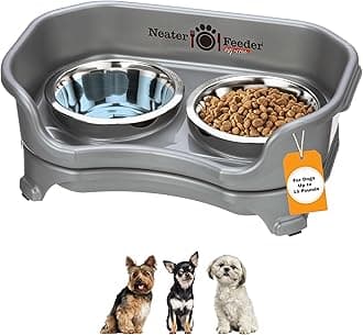 Neater Feeder Express (Small Dog, Gunmetal) - with Stainless Steel Dog Bowls and Mess Proof Pet Feeder