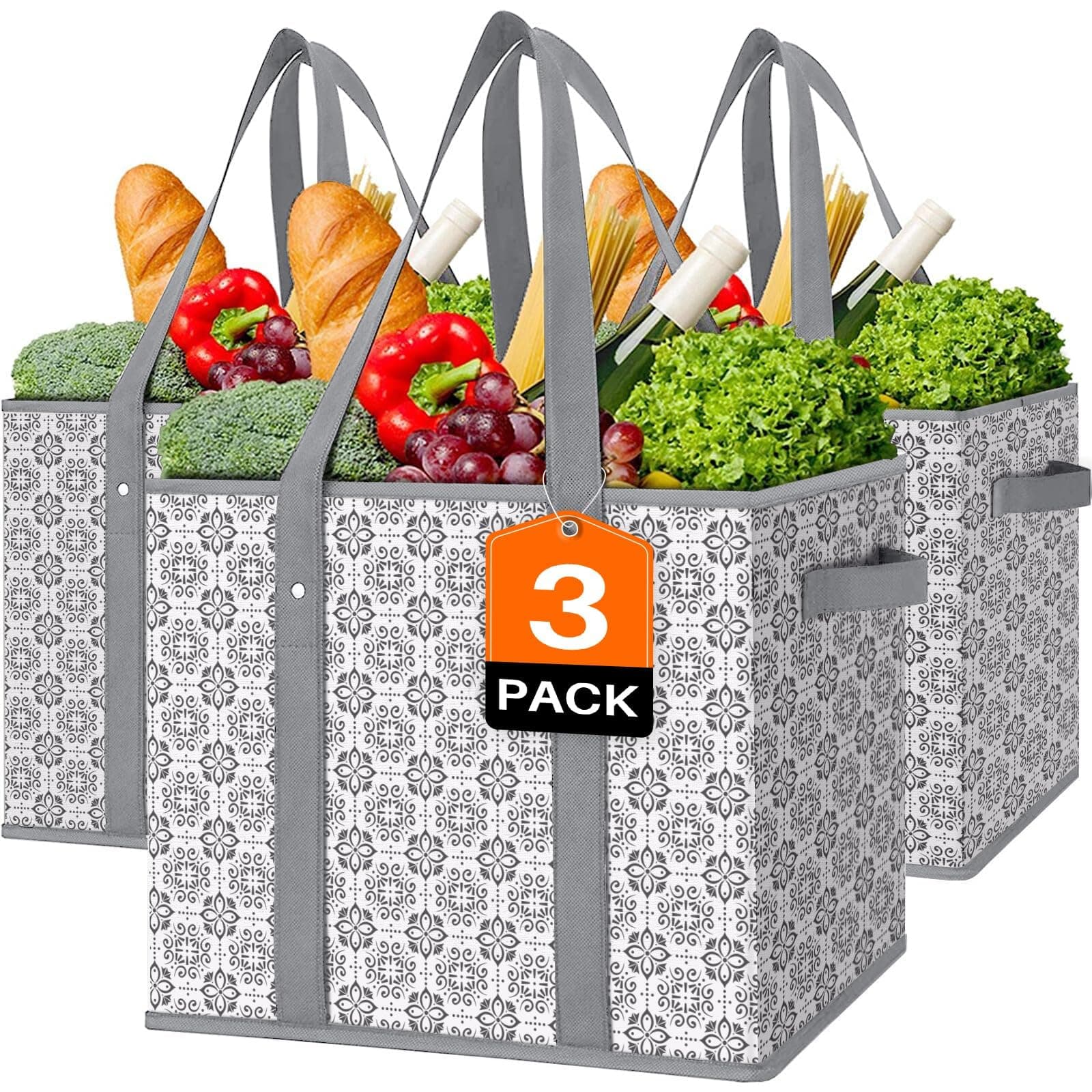 WISELIFE 3 Pack Reusable Grocery Bags