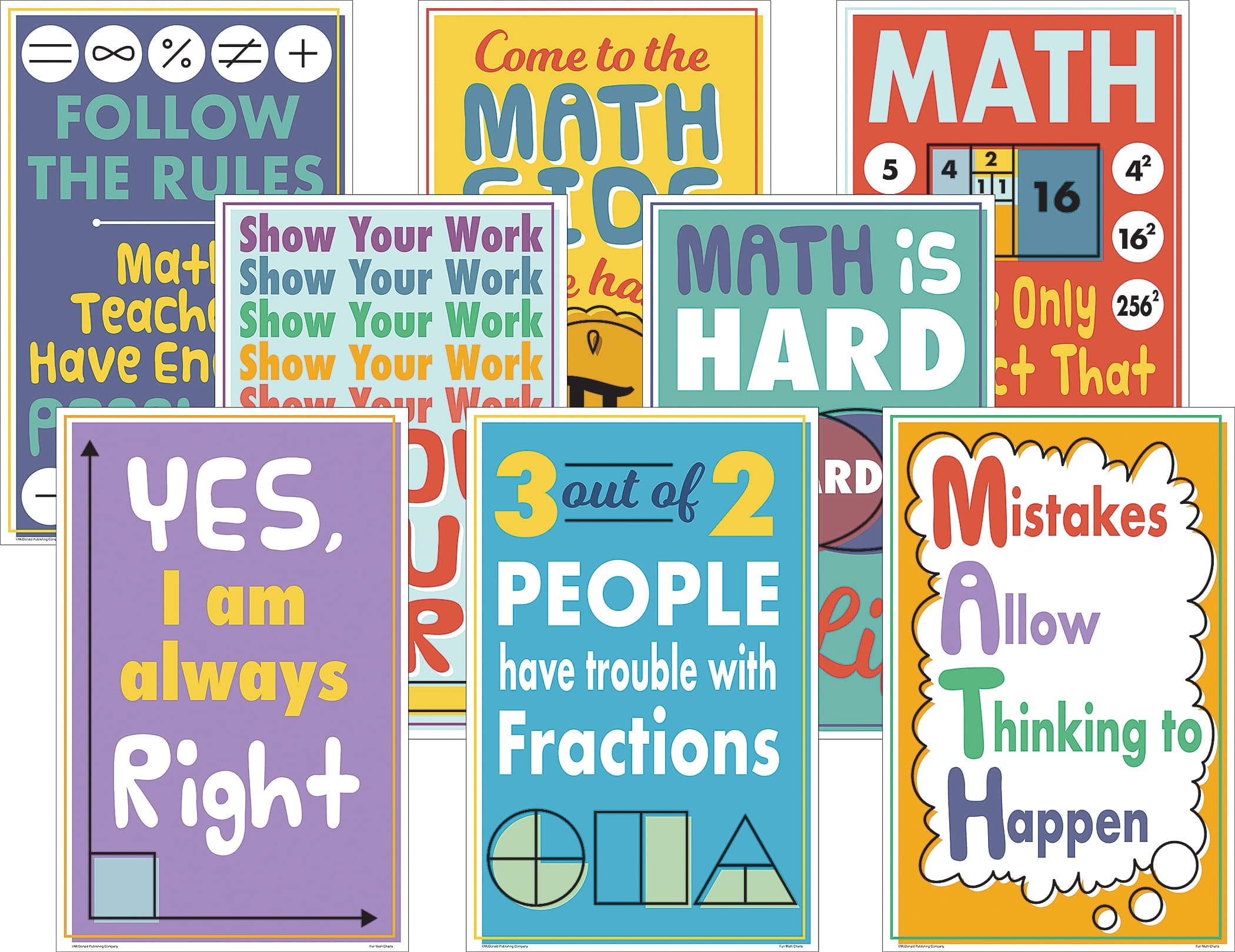 Math Fun Charts, Set of 8