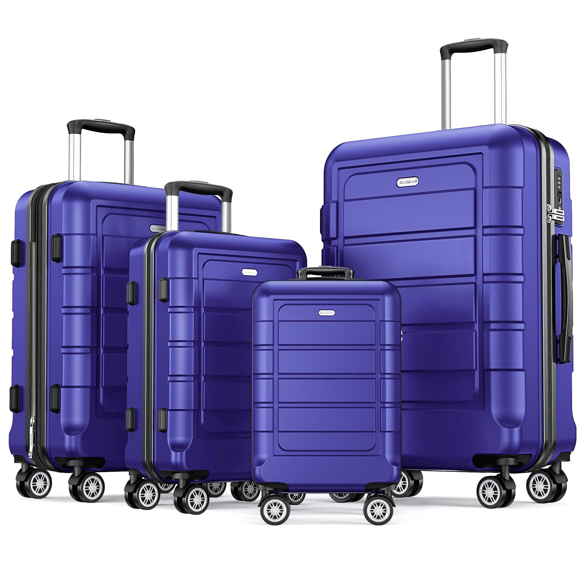 SHOWKOOLuggage Sets Expandable PC+ABS Durable Suitcase Sets Double Wheels TSA Lock 4 Piece Luggage Set Royal Blue