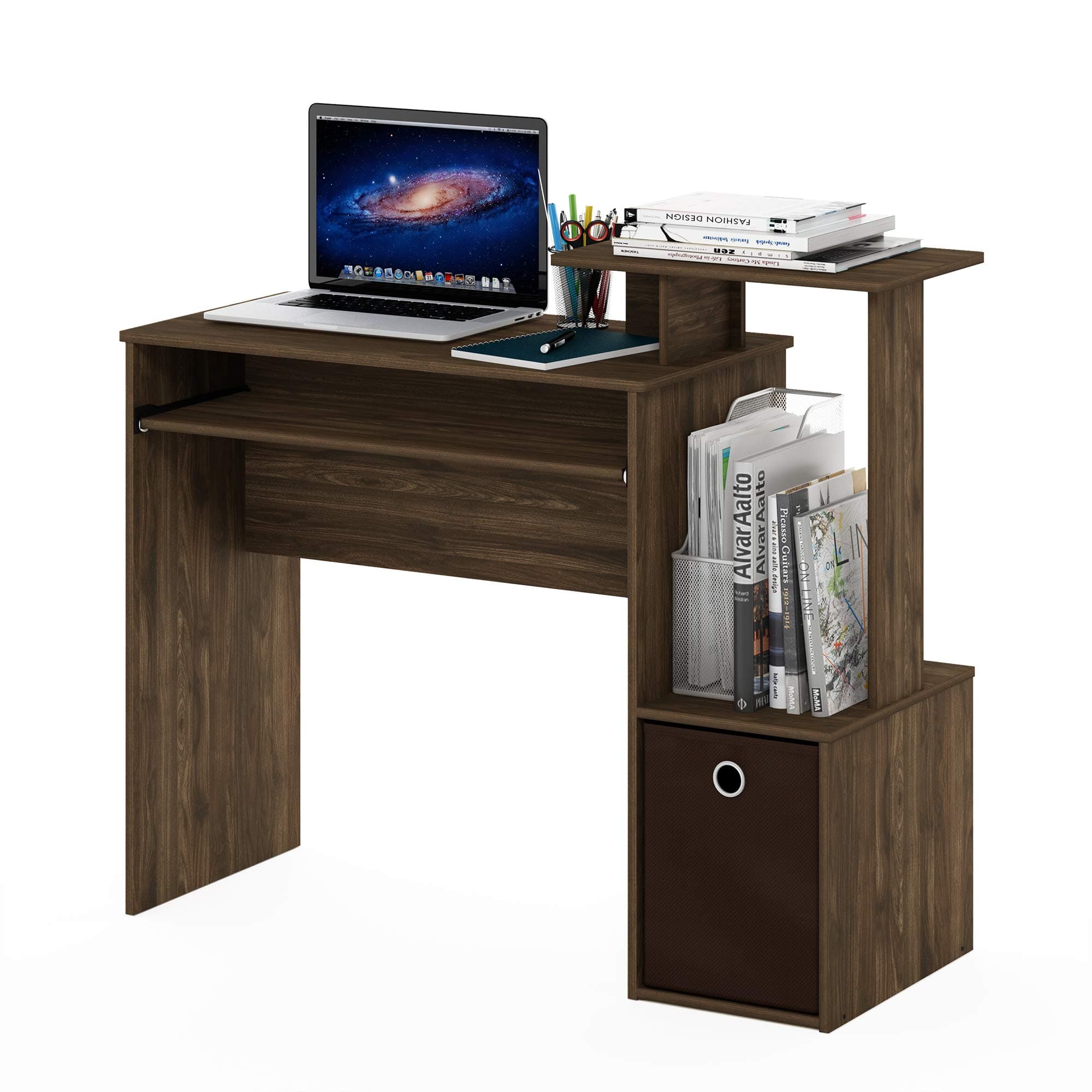 Furinno Econ Multipurpose Home Office Computer Writing Desk, Columbia Walnut/Dark Brown, 15.8"D x 39.4"W x 34.09"H