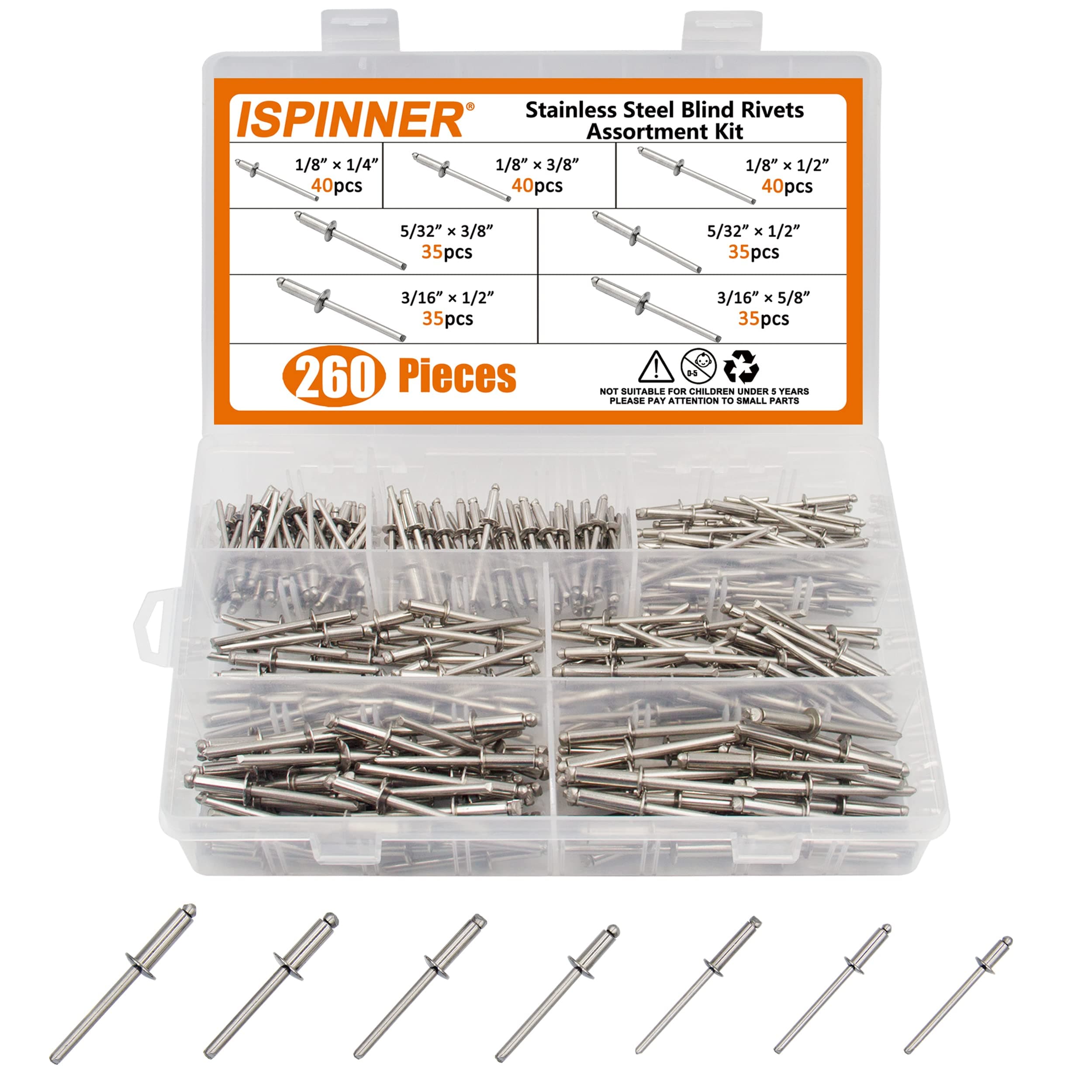 260pcs Stainless Steel Blind Rivets