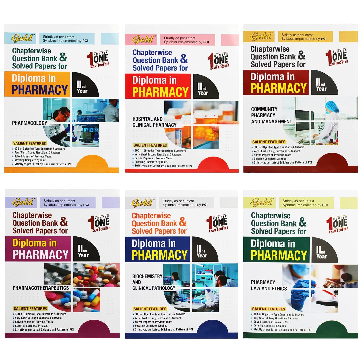 Gold D.Pharm 2nd Yr Chapterwise Question Bank & Solved Papers | English Edition, Set of 6 Books | ER 2020 PCI Syllabus | Latest GBDPE_2_New | Exam Practice