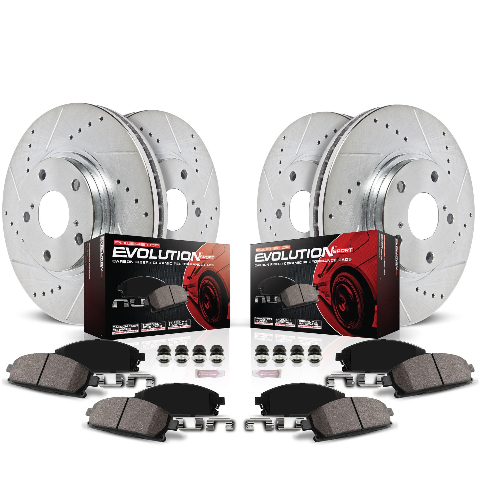 PowerStop Front and Rear Brake Kit For Dodge Durango 2011-20 | Jeep Grand Cherokee 2011-16 - Drilled and Slotted Disc Rotors with Ceramic Brake Pads Replacement, K5952