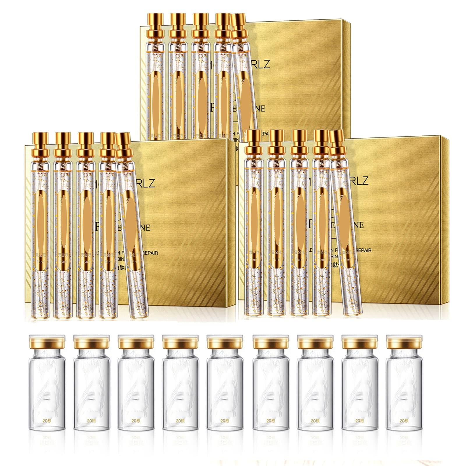 Soluble Protein Thread Lifting Set, Nano Gold Essence & Absorbable Collagen Silk Peptide Threads for Face, Hydrating & Firming Skin Care Kit, Reduces Appearance of Fine Lines Wrinkles