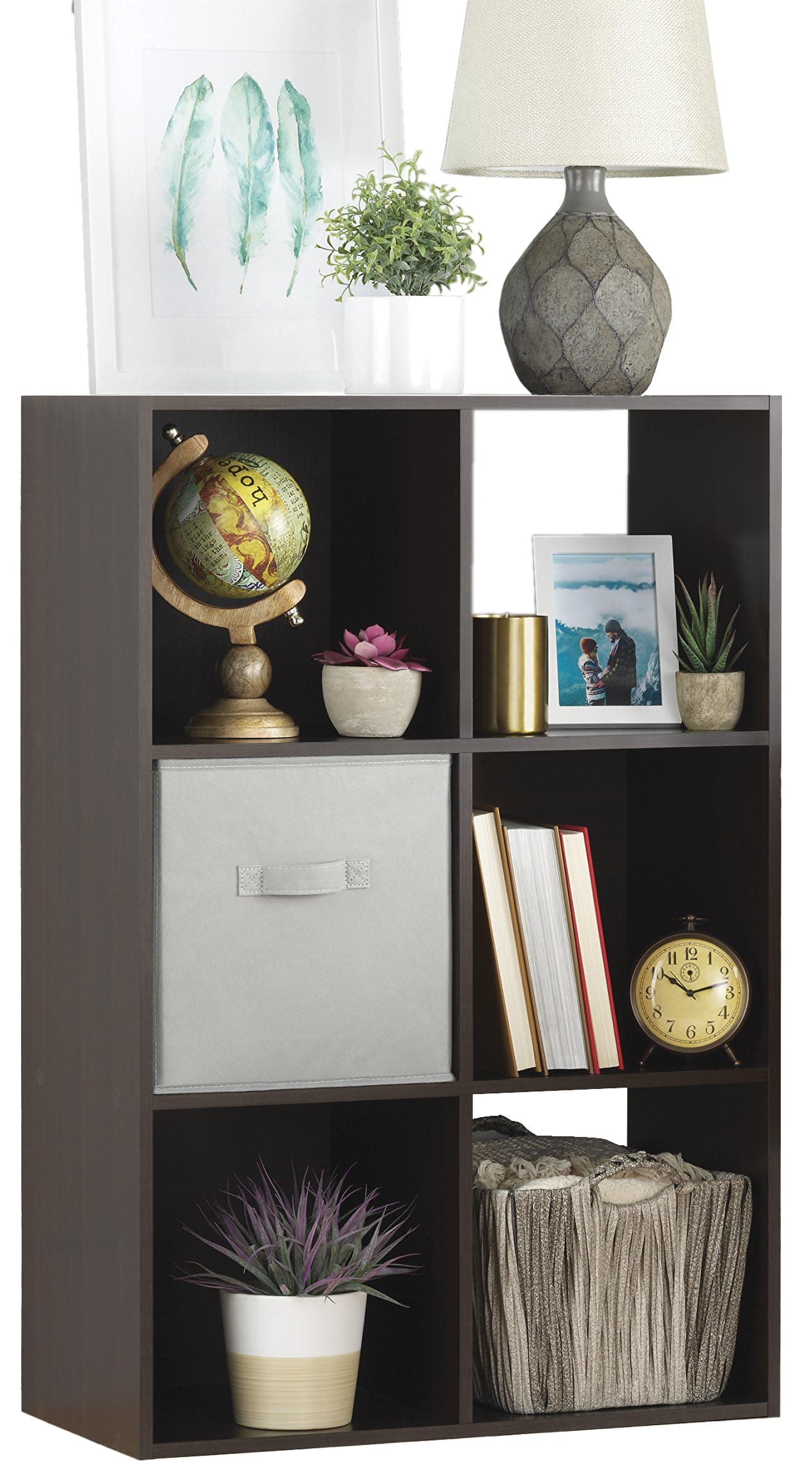 6 Cube Storage Organizer, 3 Tier Stackable Mdf Wood Bookcase, Open Storage Display Bookshelf, Storage Cabinet for Living Room, Bedroom, Home, Office, 23.7"L x 11.7"W x 35.2"H, Espresso