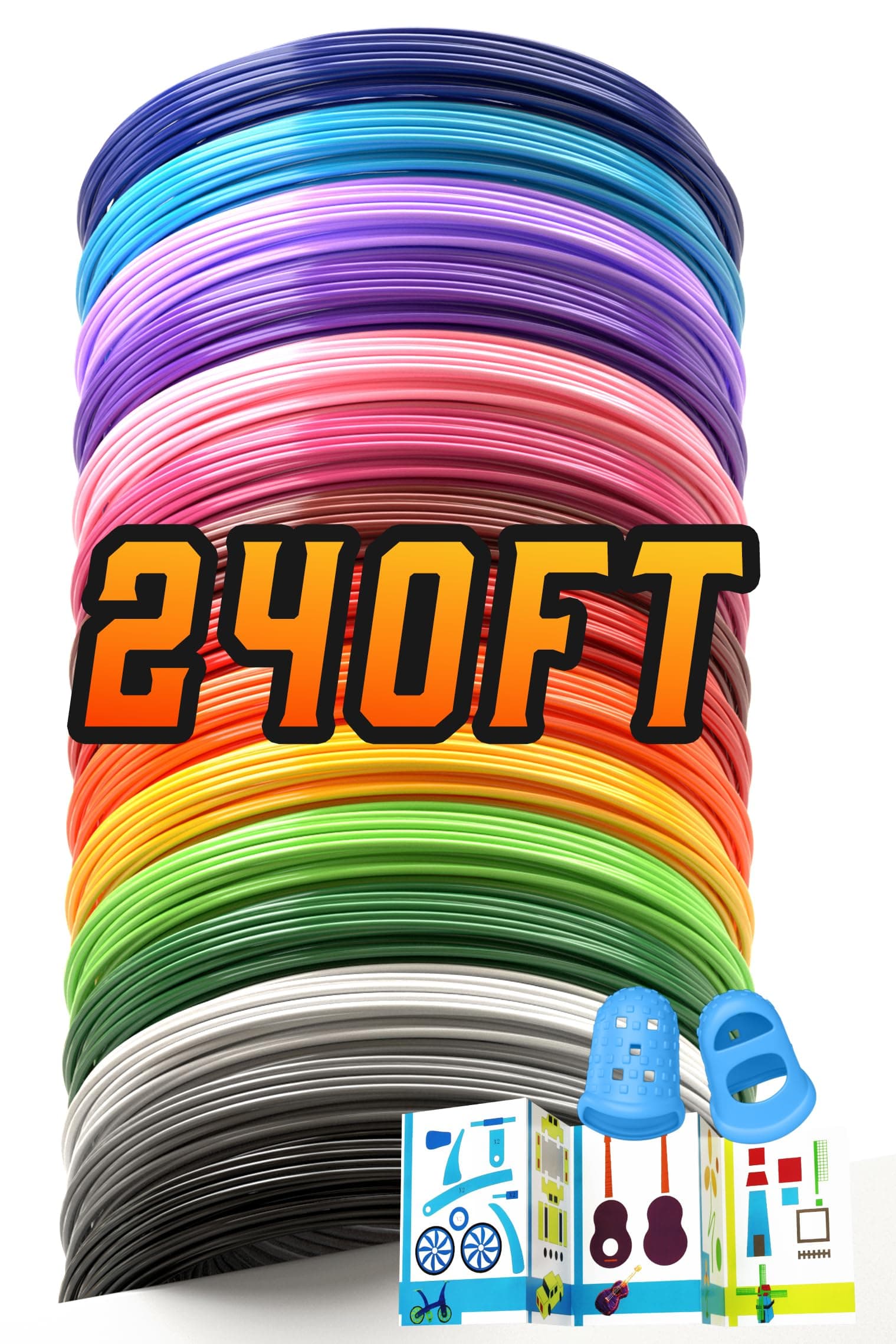 1.75mm 3D Pen Filament Refills Compatible with SCRIB3D P1/ADV MYNT3D Basic/Super/Pro, 15 Colors, 240ft, 16ft per Color, Comes with 2 Finger Caps & Stencil