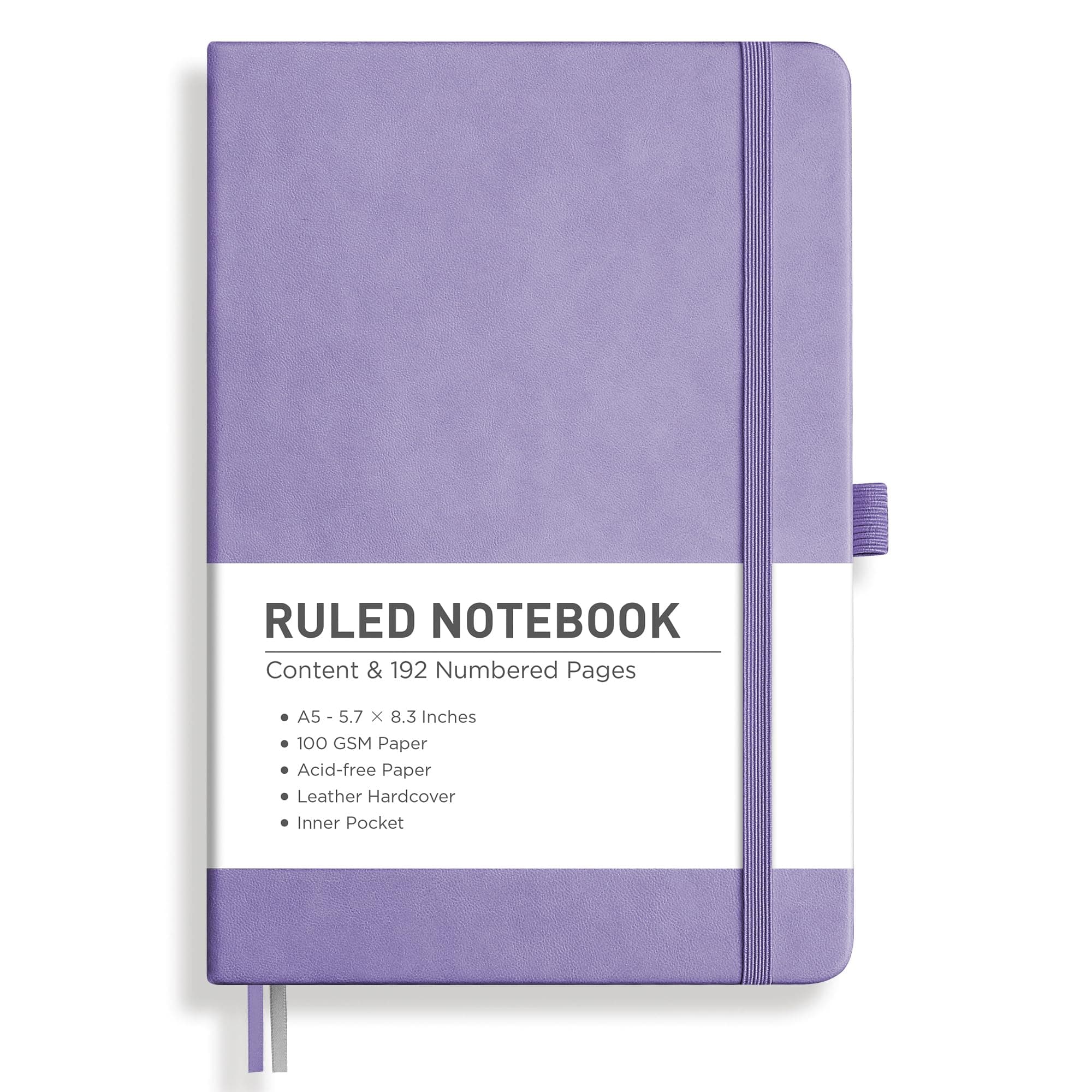 RETTACY Lined Journal Notebook, 192 Numbered Pages, A5 Medium Size (5.7'' x 8.3''), for Men & Women, Journaling, Writing, Work & Office, Leather Hardcover, 100 GSM Thick Paper (Purple)