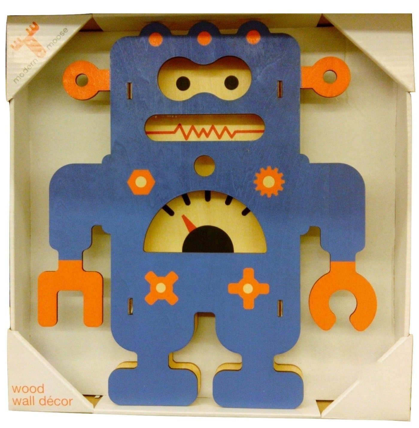 Modern Moose Wood Wall Decor Blue Robot