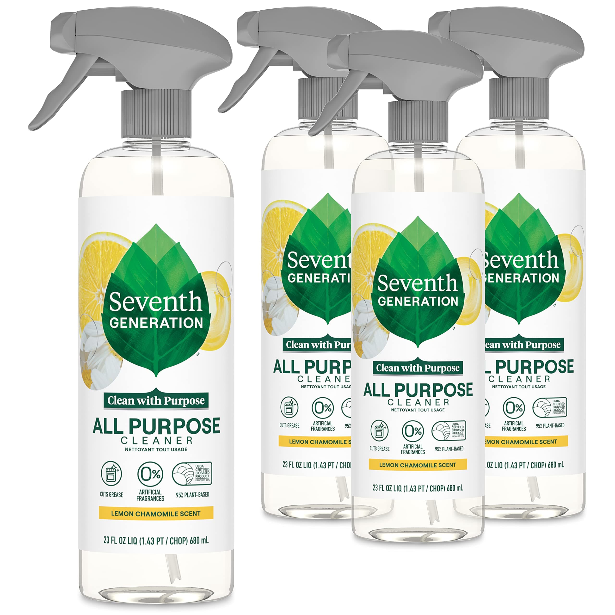 All Purpose Cleaning Spray Surface Cleaner Lemon Chamomile scent Cuts Grease 23 oz, Pack of 4