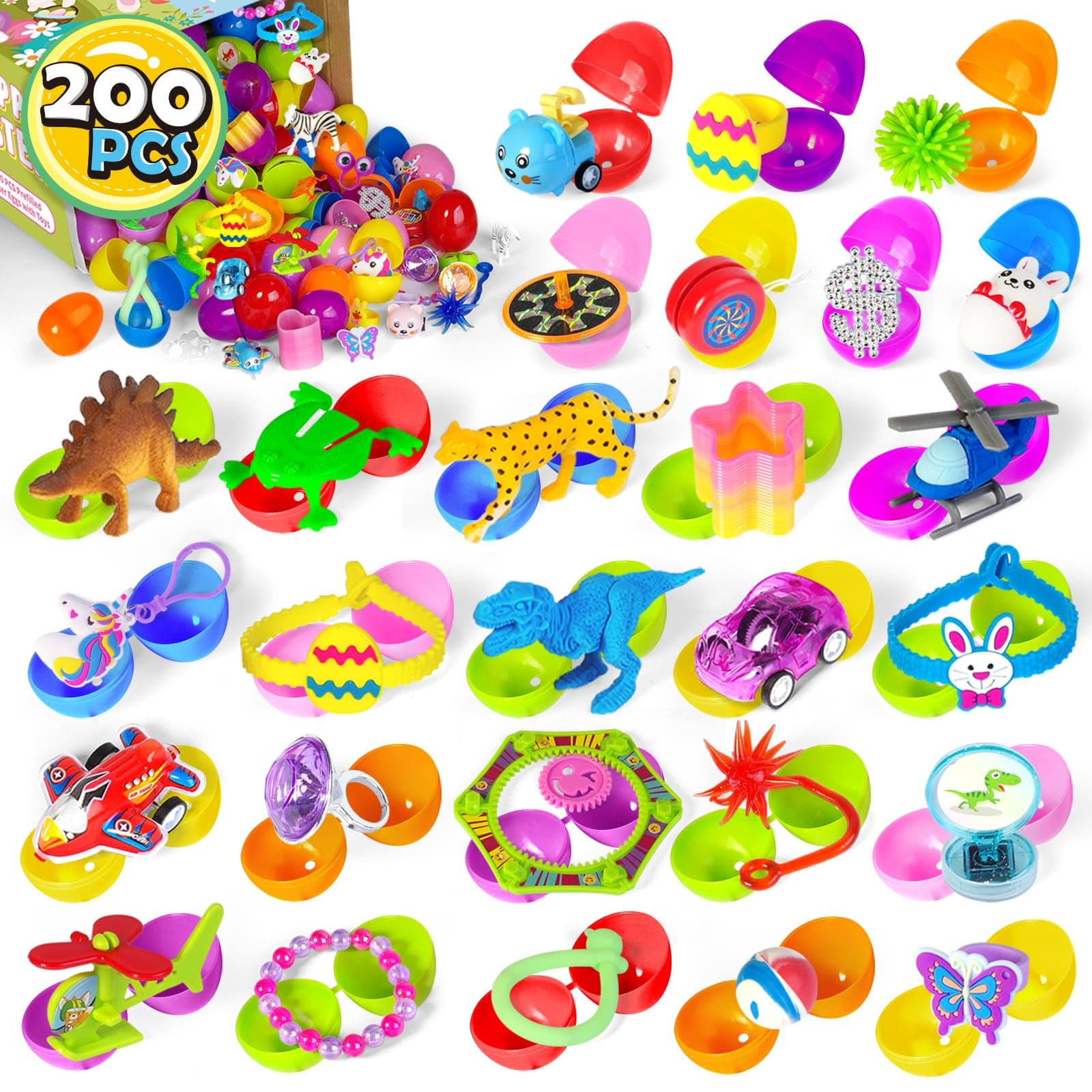 Shemira 200 Pack Prefilled Easter Eggs with Toys, Easter Basket Stuffers, Easter Party Favor for Kids