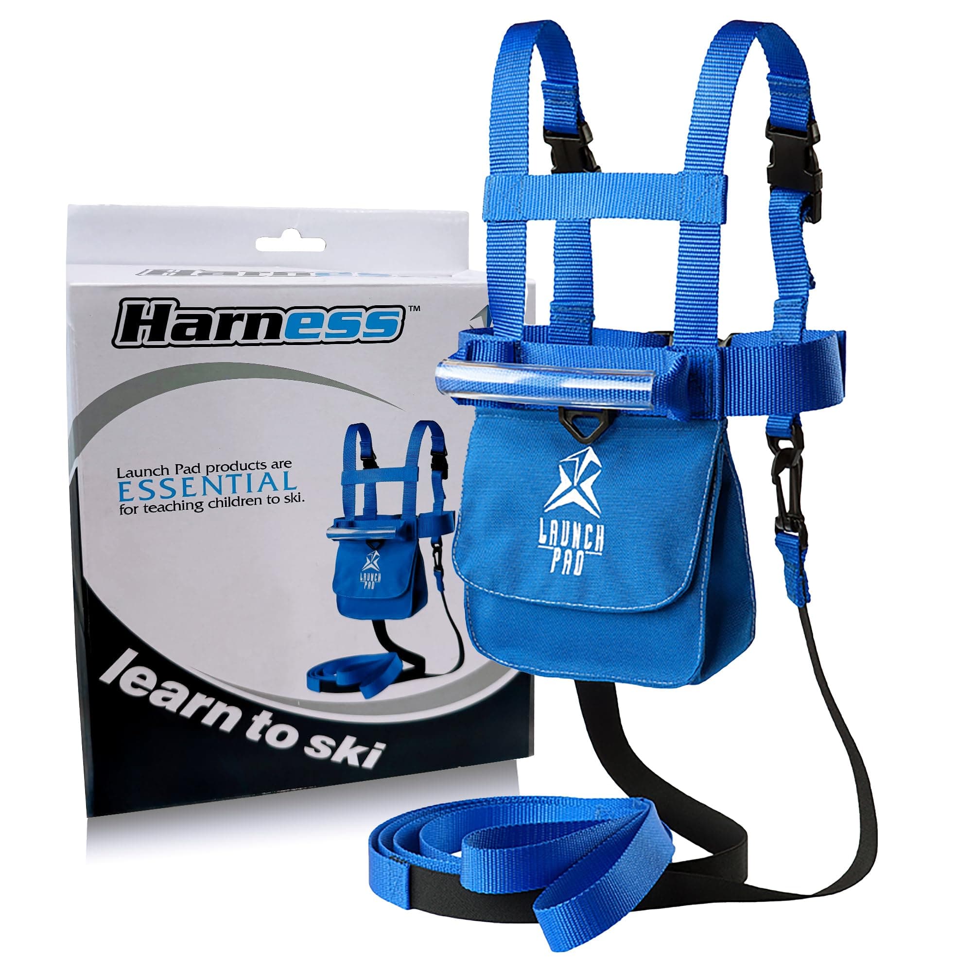 Launch Pad Ski and Snowboard Training Harness - Learn to Ski - Teaches Speed Control - Shock Absorbing Leashes - Perfect for Beginners (Blue)
