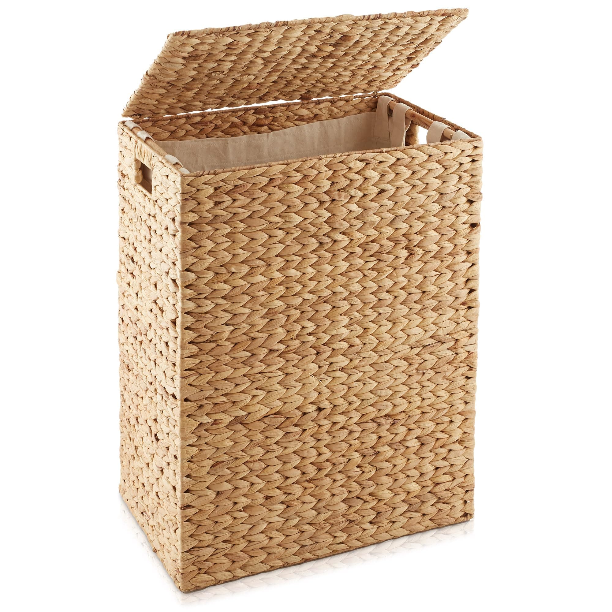 Casafield Large Laundry Hamper with Lid and Removable Liner Bag - Natural, Woven Water Hyacinth Rectangular Laundry Basket Sorter for Clothes and Towels
