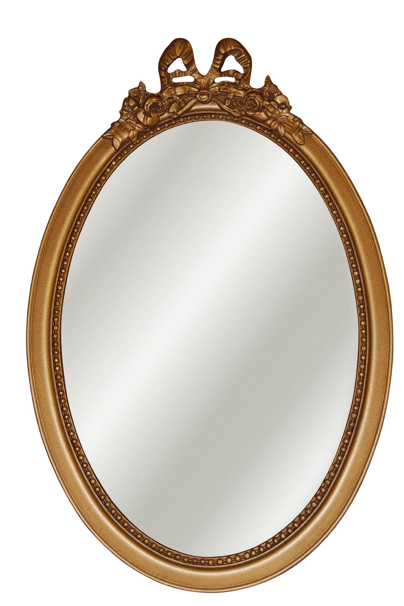 Oval Mirror with Bow, Antique Gold