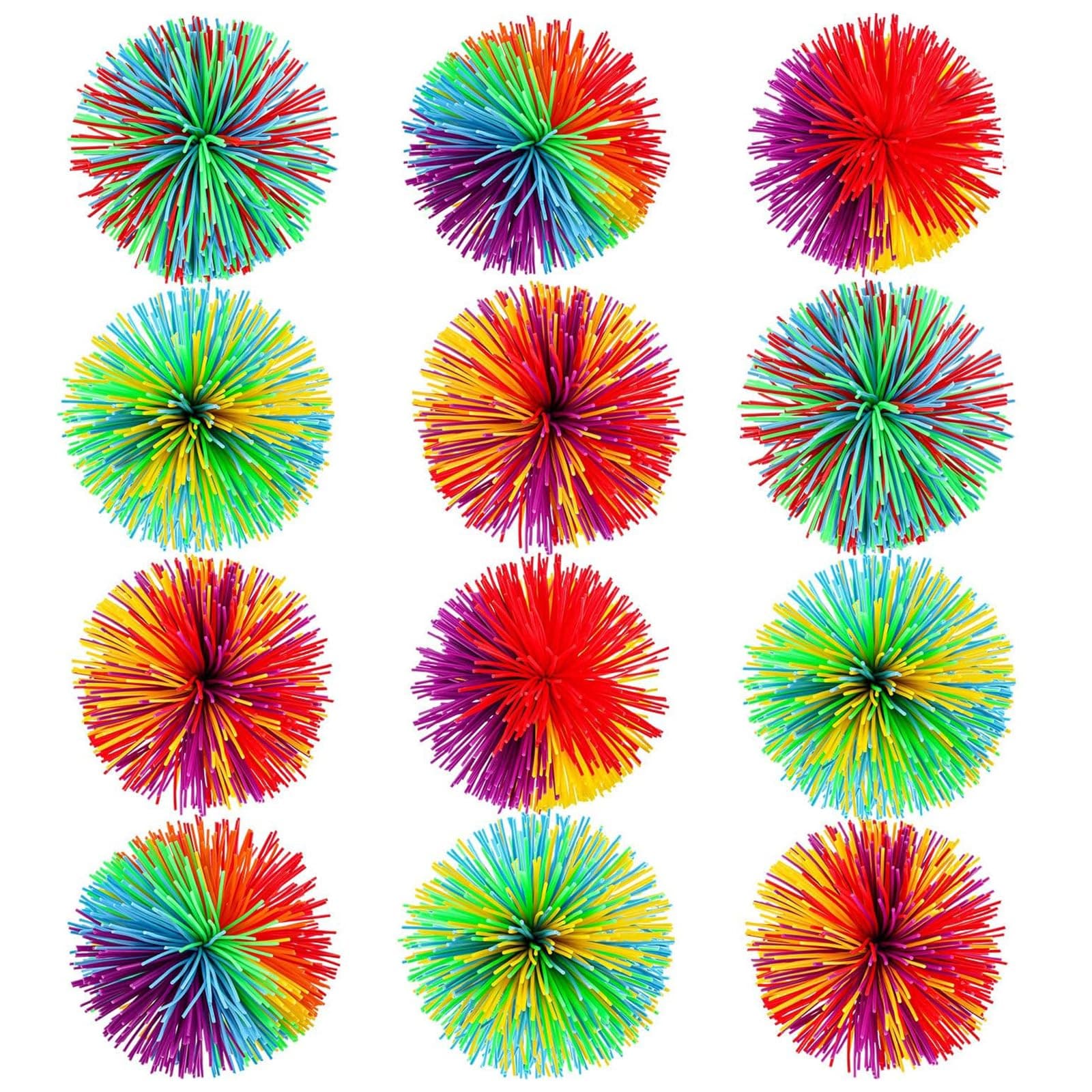 - Leinuosen 12 Pieces Stringy Balls Sensory Stringy Ball End of Year Gifts Soft Rainbow Pom Bouncy Stress Bags Basket Stuffers Fillers Party Favors Birthday Gifts, Multicolor (2.75 Inch)