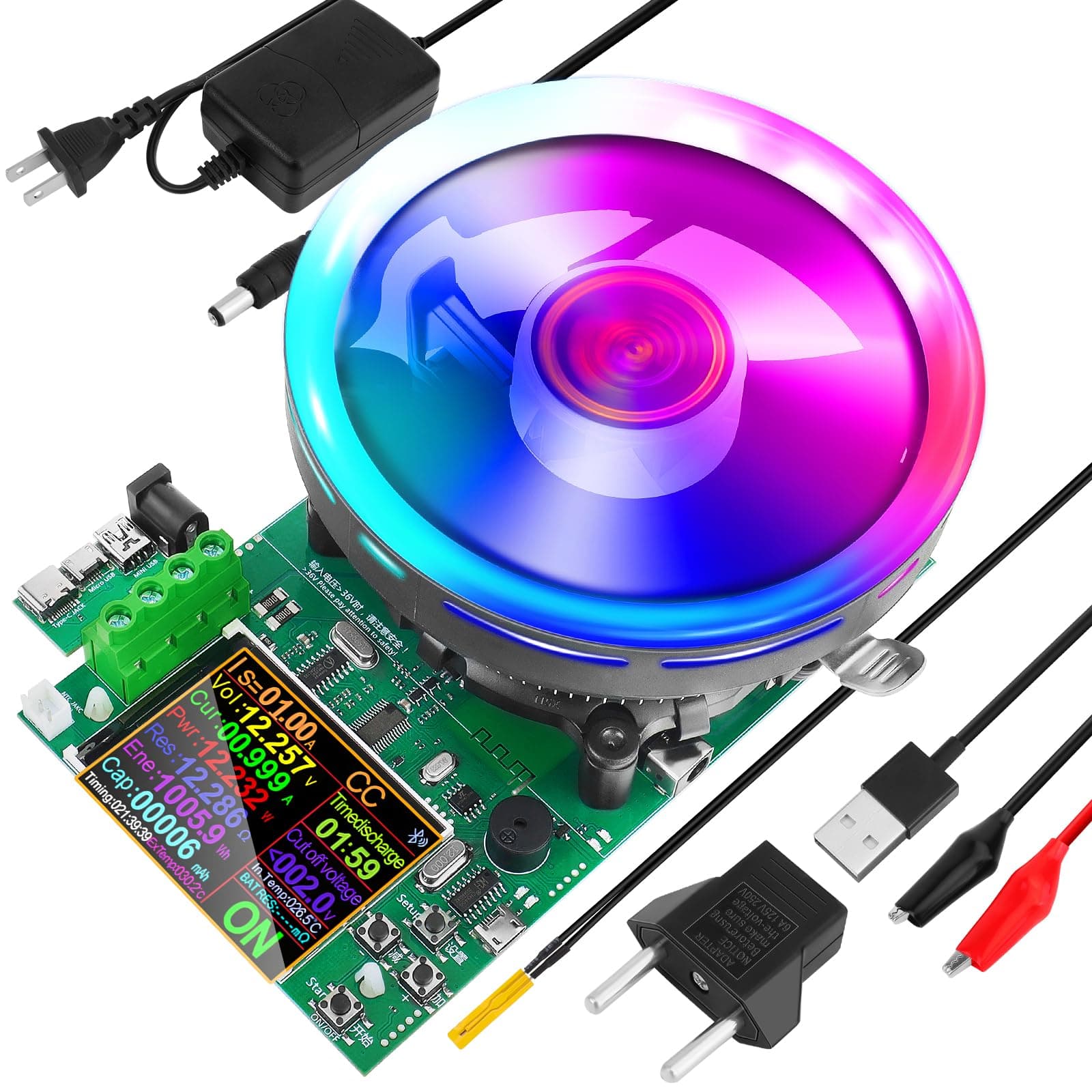 MakerHawk Battery Load Tester - 180W 200V 20A USB Load Tester 4-Wire System Adjustable Constant Current Voltage Discharge Lithium Battery Capacity Tester Electronic Load Tester