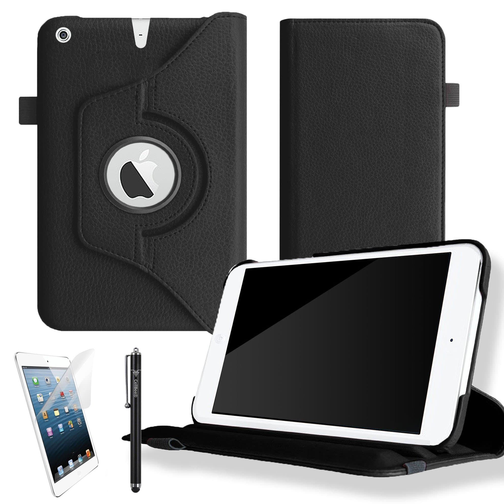 CellBee® Leather 360 Rotating Case Cover for Apple iPad Mini 1 / 2 / 3 Retina Tablet Auto Sleep/Wake Function with Screen Protector and Stylus