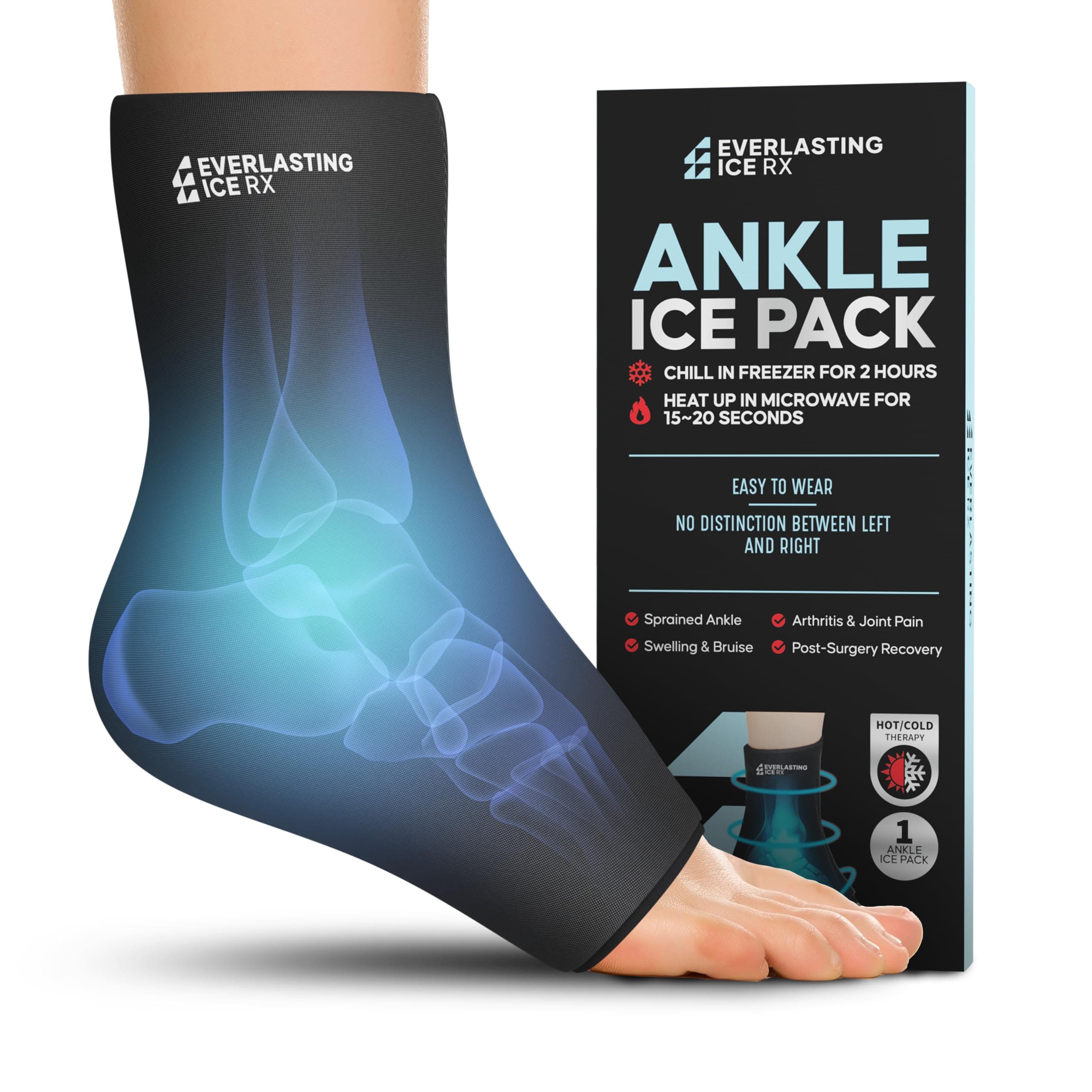 Ankle Pack Wrap for Injuries Reusable, Foot Pack Wrap - Cold Compression Therapy for Pain Relief, Plantar Fasciitis, Sprained Ankles, Achilles Tendonitis Relief