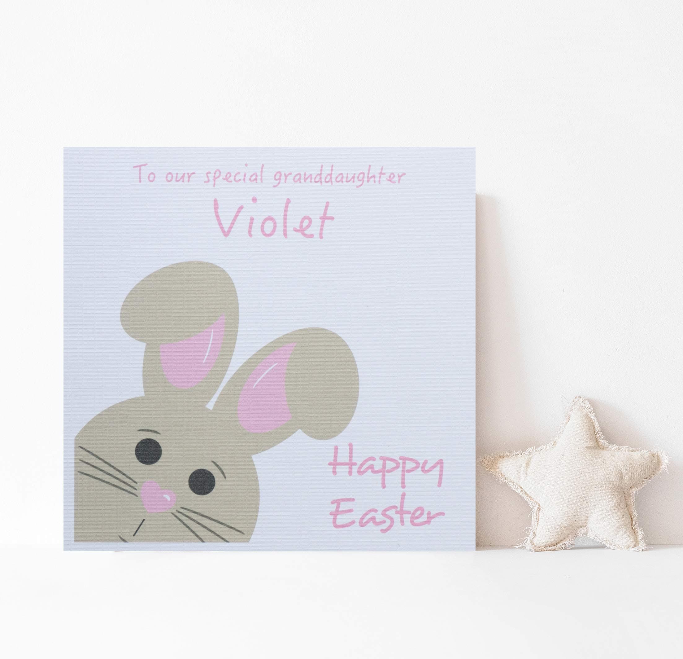 Personalised Easter Card for Girls - cute Easter bunny card.