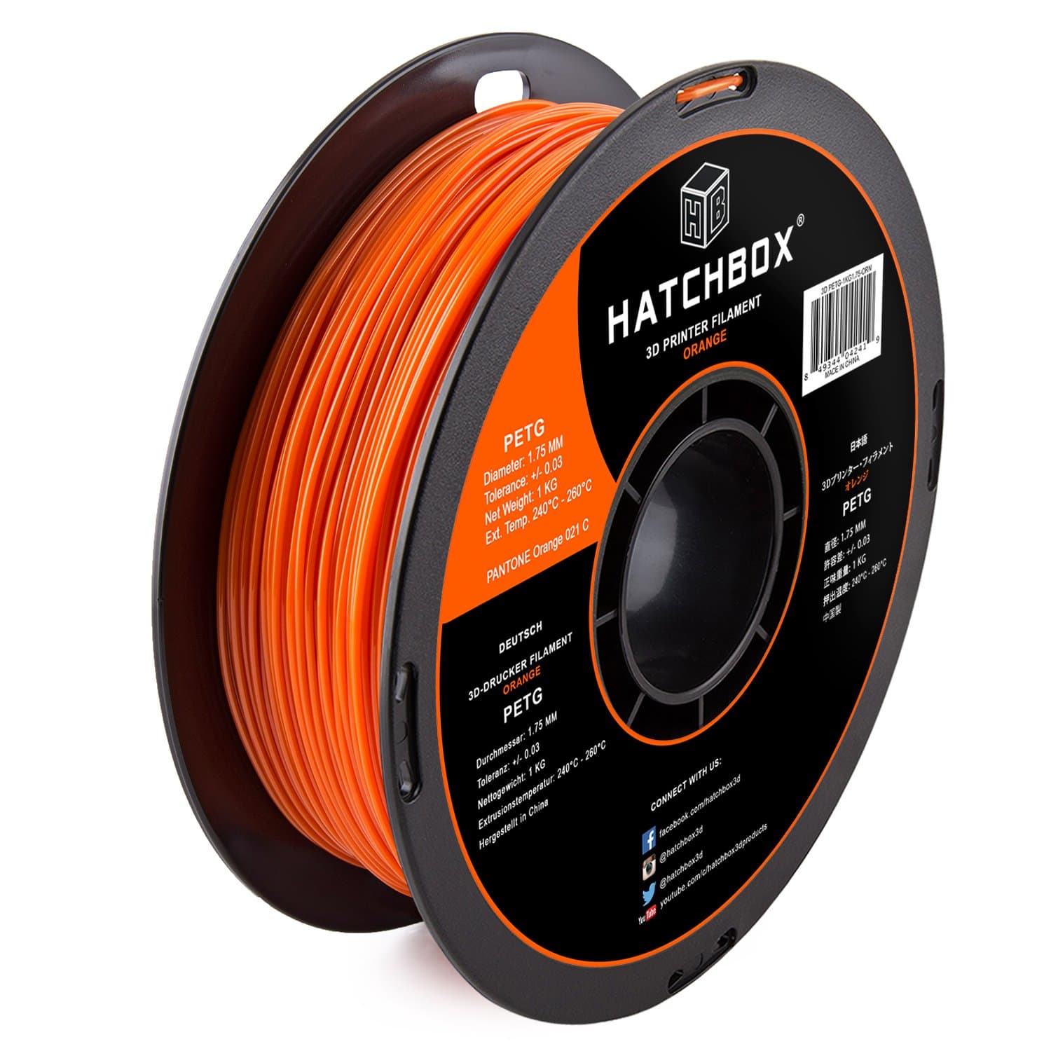 HATCHBOX PETG 3D Printer Filament, Dimensional Accuracy +/- 0.03 mm, 1 kg Spool, 1.75 mm, Orange