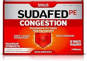 PE Congestion and Sinus Pressure Relief Tablets, Non-Drowsy Maximum Strength Nasal Decongestant with Phenylephrine HCI, 18 ct (Pack of 2)