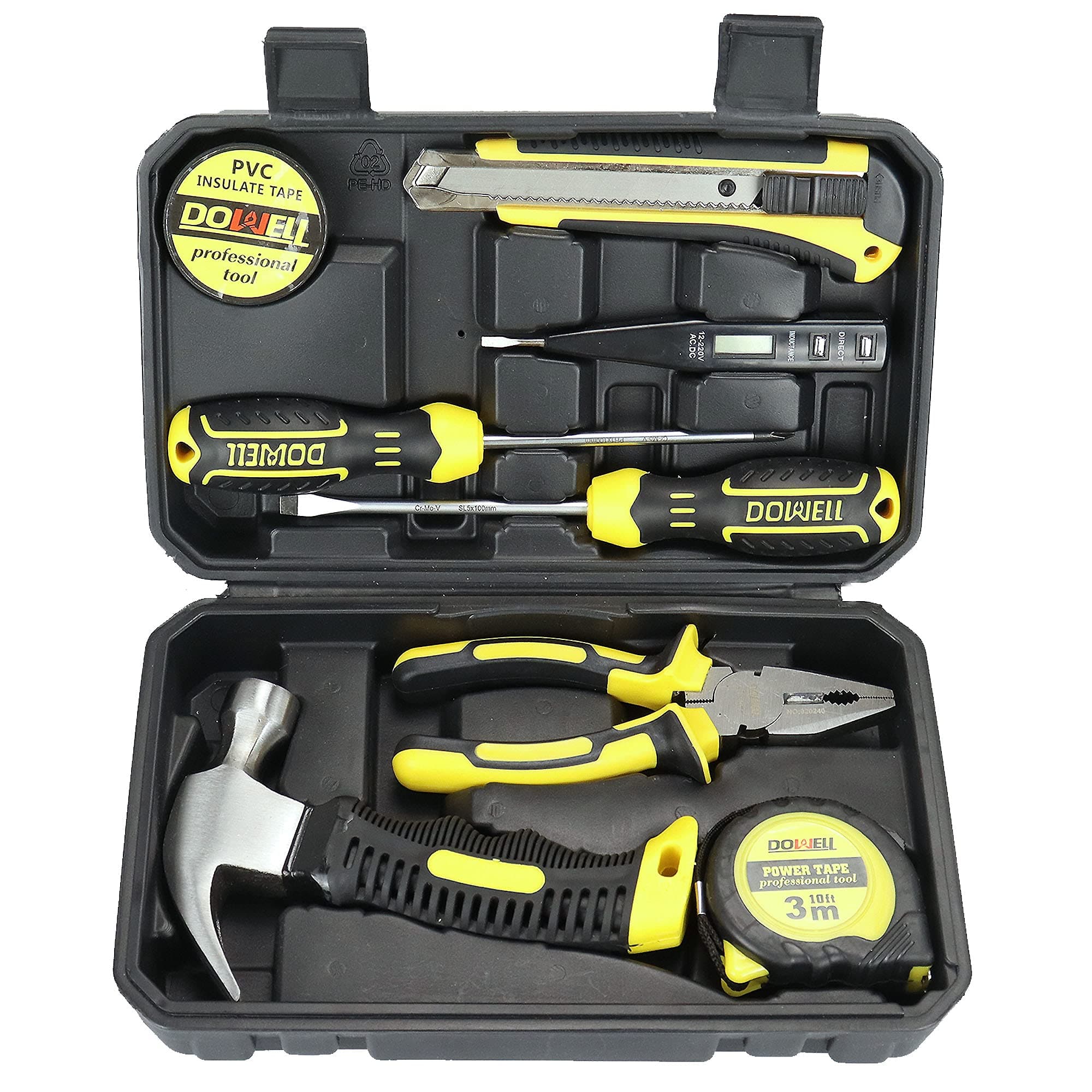 DOWELL Small Mini Tool Set School College Student Kids Dorm Tool Set Kit Home Repair Hand Tools with Tool Box Storage Case Upgraded HYT9
