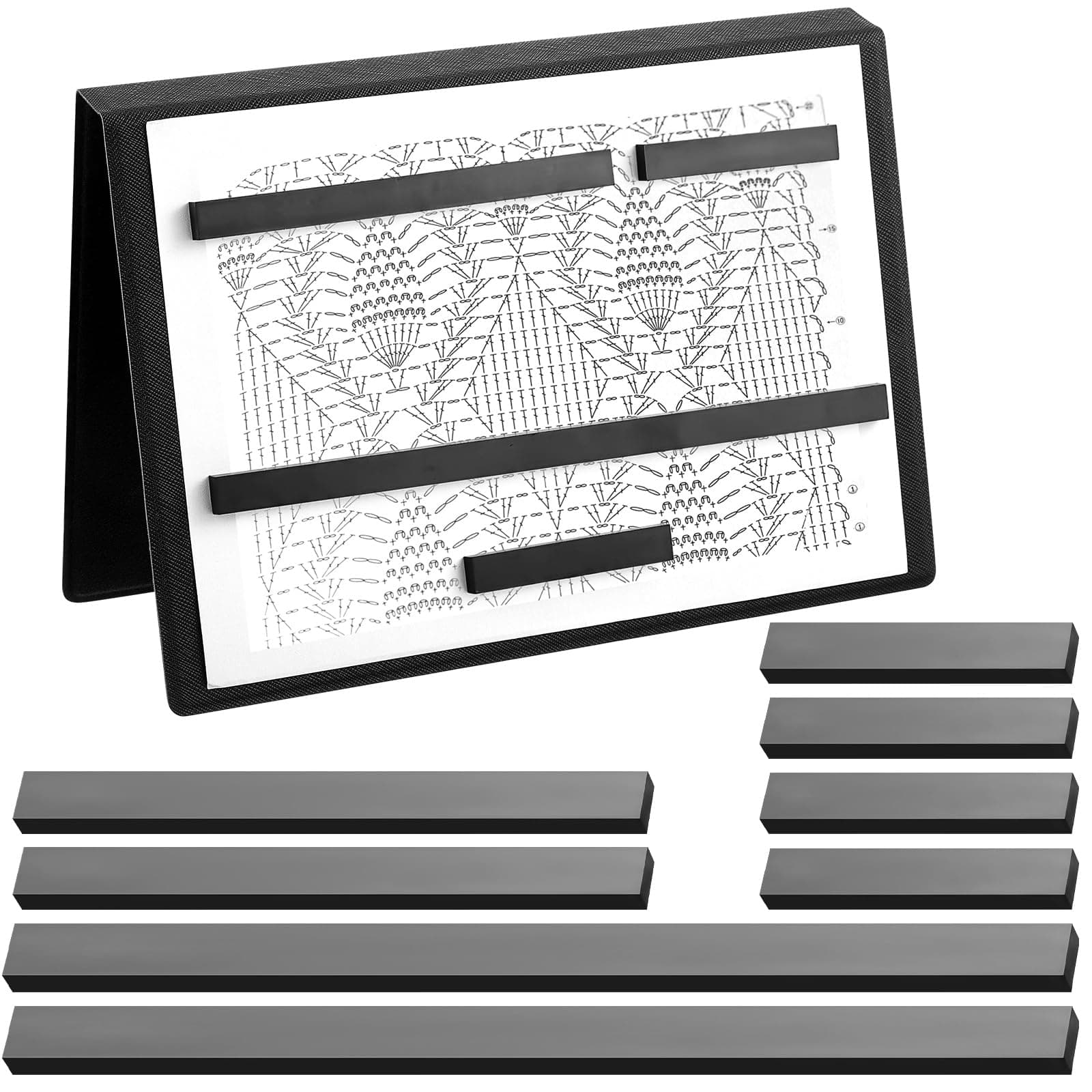 Flutesan8 Pcs Knitting Chart Keeper Magnet Replacement Set 3 Sizes Cross Stitch Line Keeper Black Knitting Pattern Holder, Large Medium Small