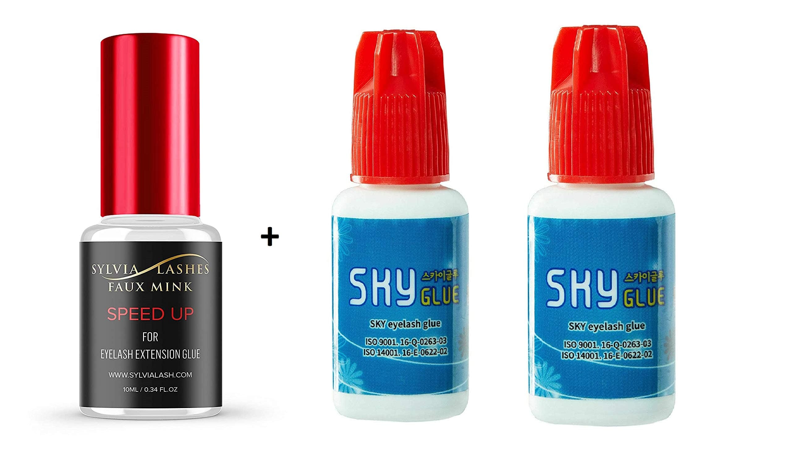 Sylvia Lashes Speed Up Solution + 2Bottles Sky S+ Glue Long Retention Eyelash Extension Glue SKY S+ 5ml Professional Black Eyelash Extension Adhesive 1-2s Fast Drying 6-8 Weeks