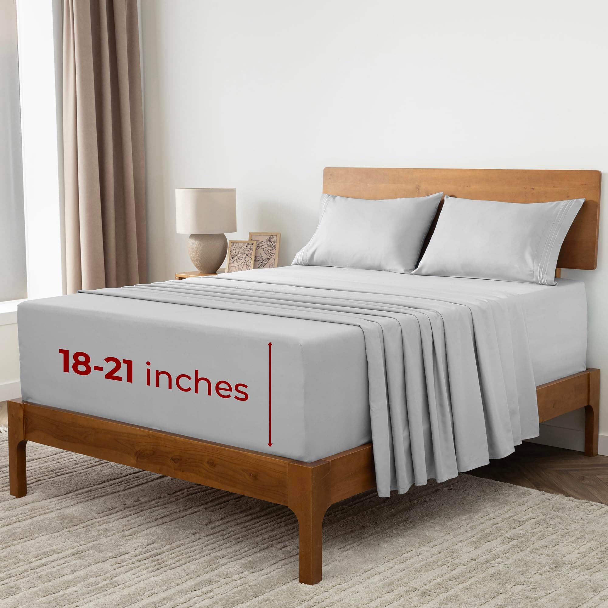 Mellanni Extra Deep King Sheets - 4 PC Iconic Collection Bedding - Hotel Luxury, Ultra Soft, Cooling Bed Sheets - Wrinkle, Fade, Stain Resistant (King, Light Gray)