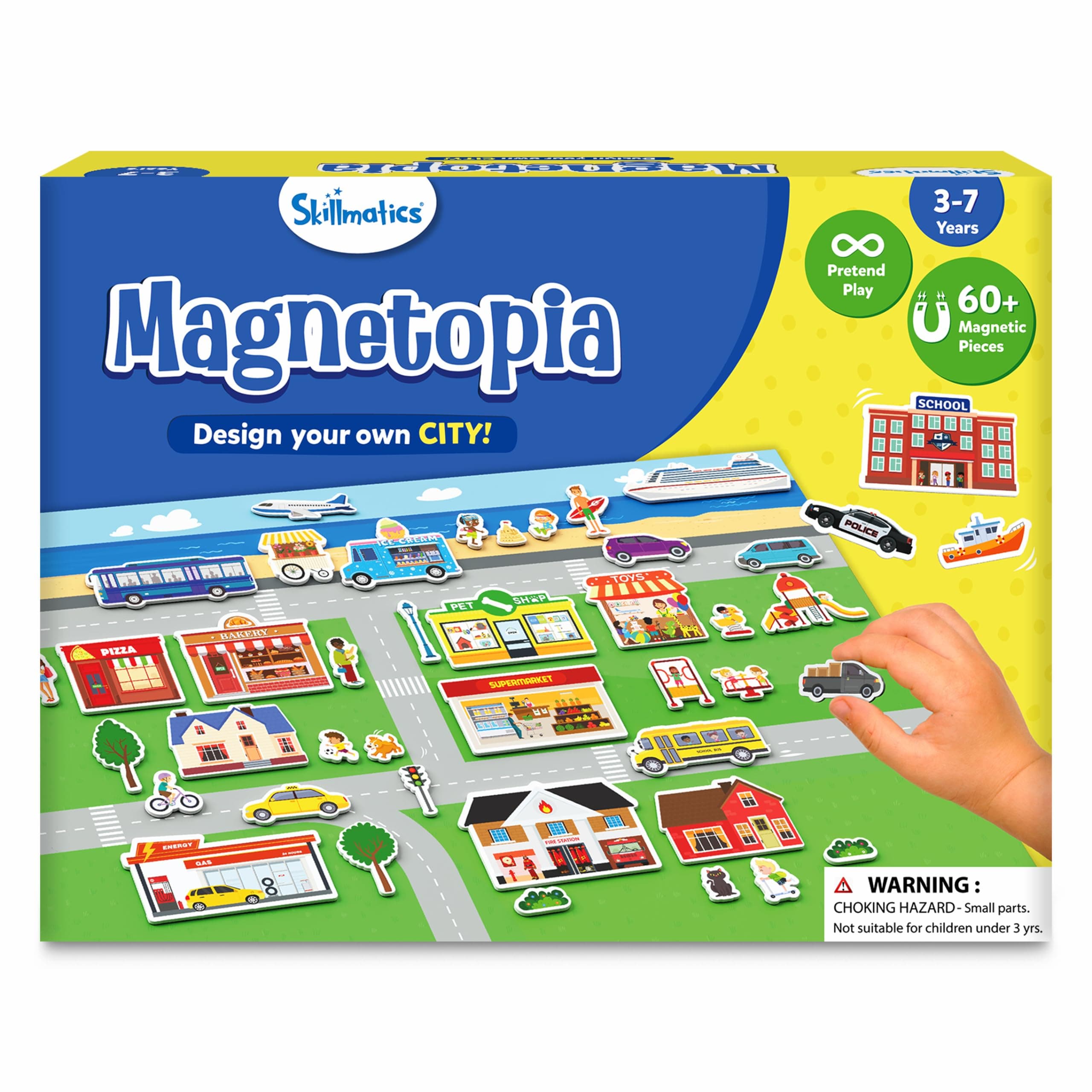 SkillmaticsCreative Toy Magnetopia - Design Your City, Interactive Pretend Play Set for Kids, Toddlers, 60+ Magnetic Pieces, Preschool Learning Game, Gifts for Boys & Girls Ages 3, 4, 5, 6, 7
