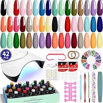 VANREESA 42 Pcs Gel Nail Polish Kit with U V Light 24 Popular Colors Nail Polish Gel Set Nude Red Blue Green Purple Orange All Seasons Nail Set Complete Nail Kit for Beginners Gifts for Women