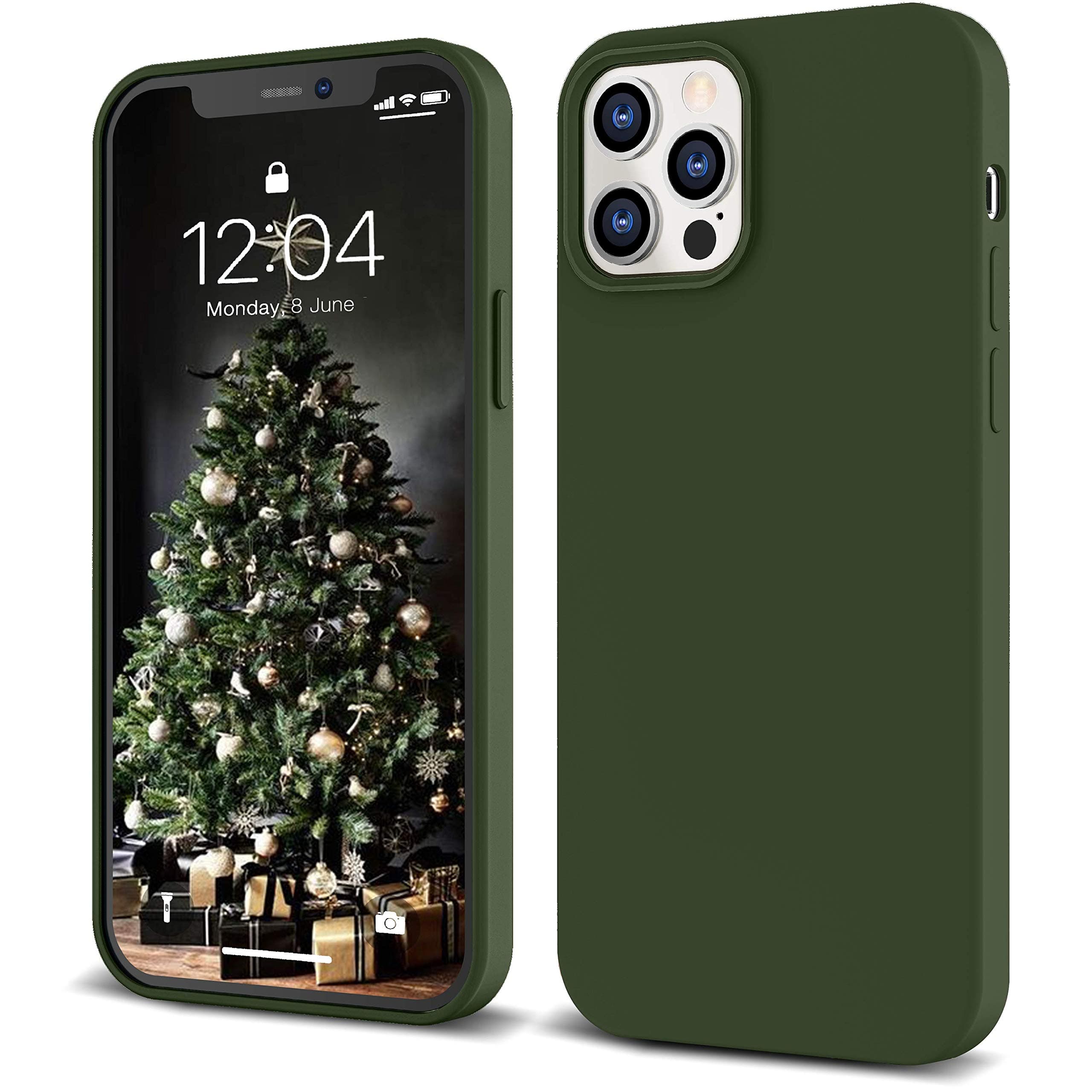 IceSword iPhone 12 Case and iPhone 12 Pro Case 6.1” (2020) Dark Green, Thin Liquid Silicone, Silk Microfiber Cloth, Matte Pure Dark Green, Gel Rubber Full Body, Protective Shockproof 6.1" - Dark Green