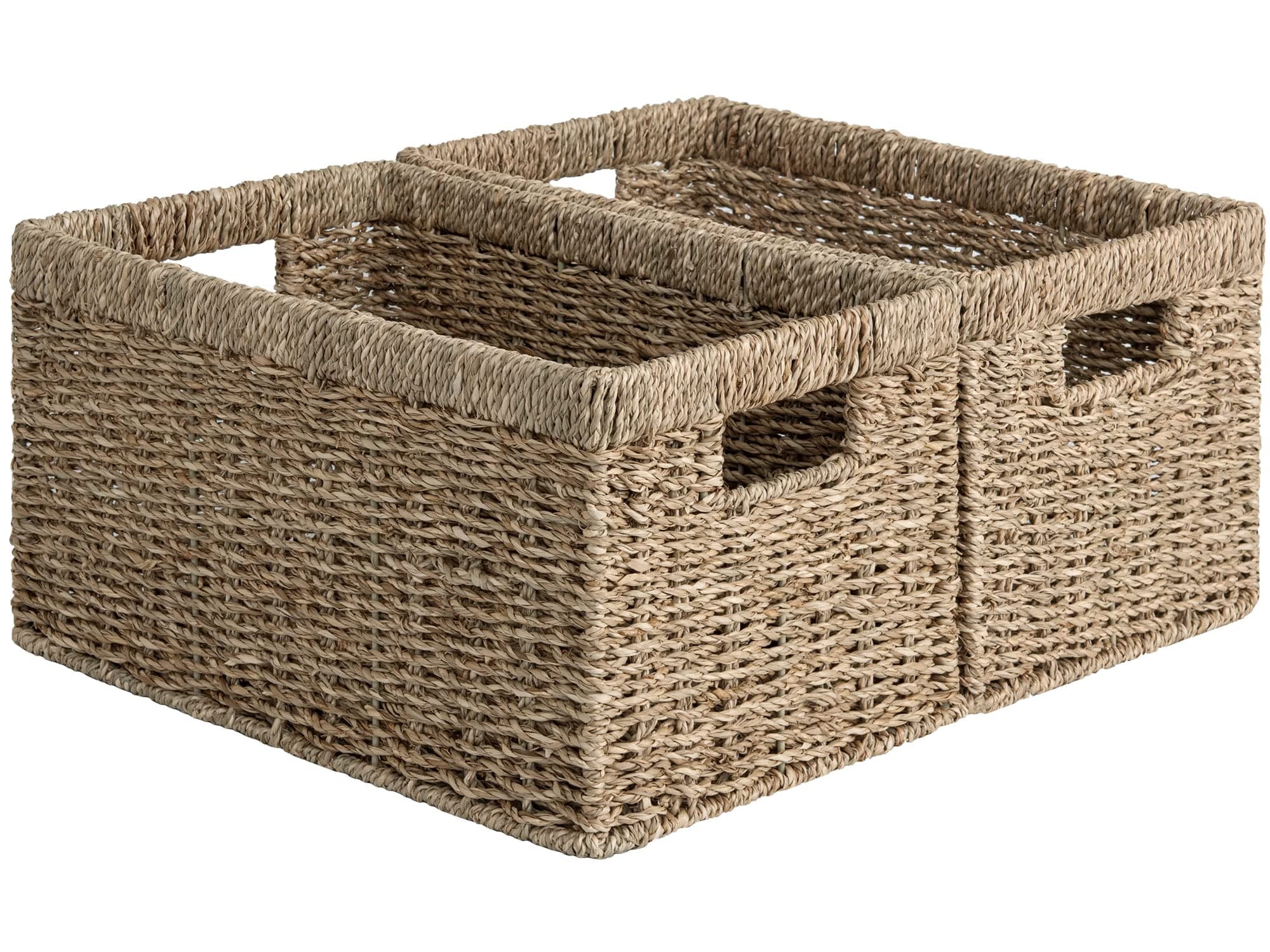 StorageWorks Wicker Baskets for Shelves, Large Storage Baskets with Handles, Rectangular Wicker Organizers, Woven Basket for Organizing, Natural Esparto 2 Pack