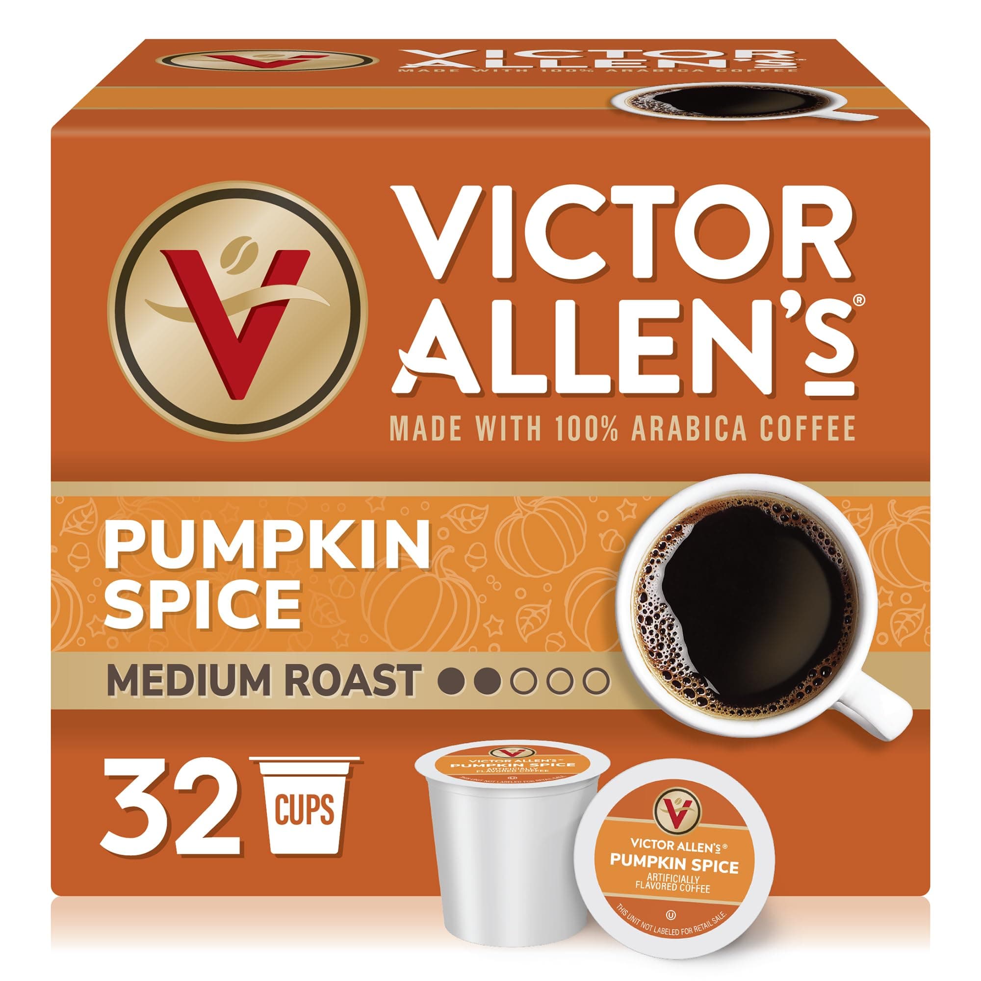 Victor Allen's Coffee Pumpkin Spice Flavored, Medium Roast, 32 Count, Single Serve Coffee Pods for Keurig K-Cup Brewers