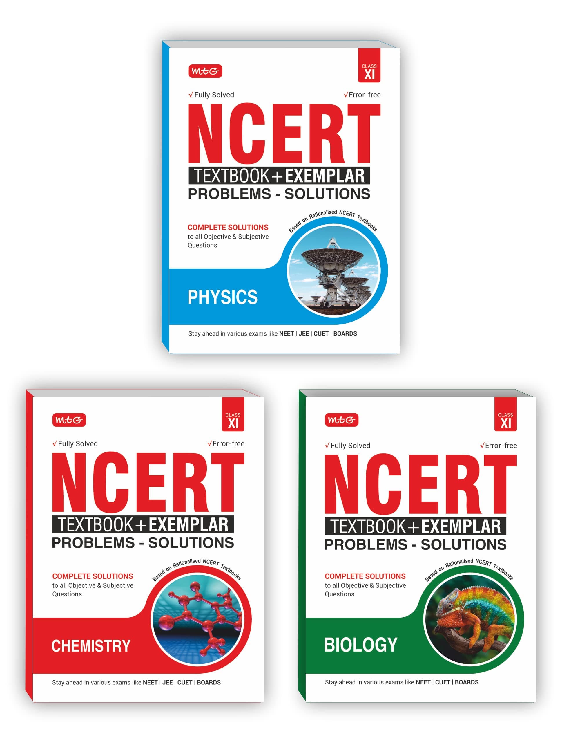 MTG NCERT Textbook + Exemplar Problem Solutions Class 11 Physics, Chemistry & Biology (Set of 3 Books) | Complete Solutions to All Objective & Subjective Questions