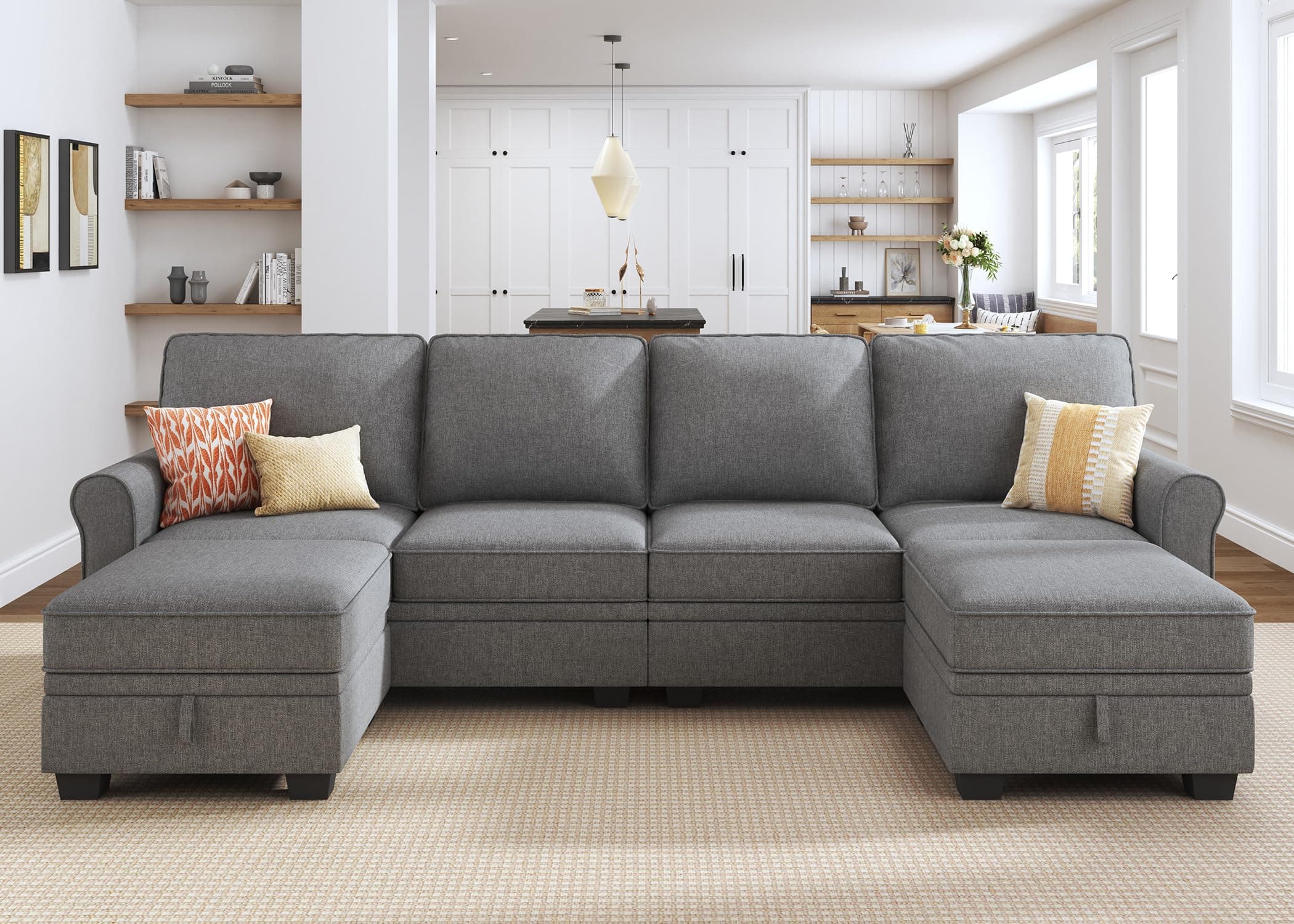 Convertible Sectional Sofa with Storage U Shaped Sectional Couch with Reversible Chaise Small Sectional Couches for Living Room,Grey